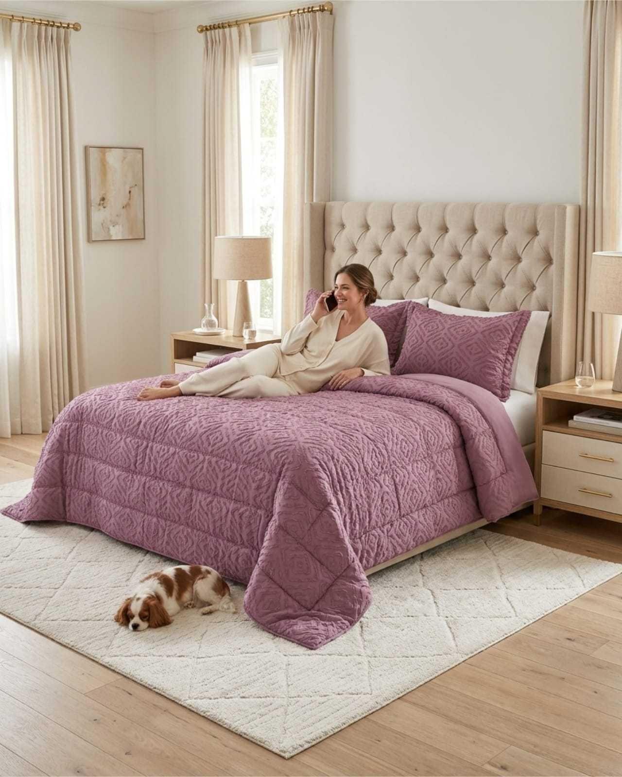Plumón Ligero Super King Jacquard Sin Costuras rosa-3