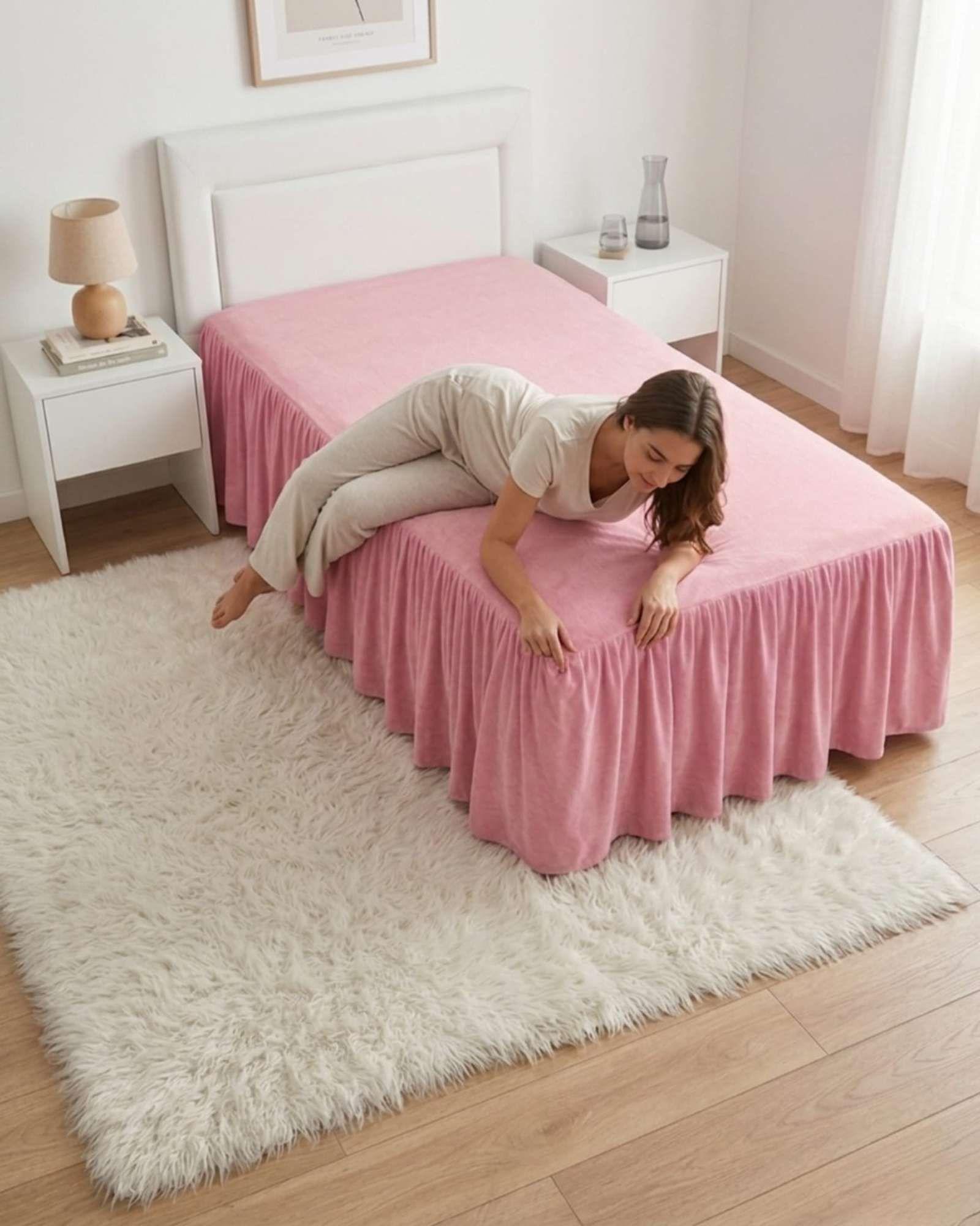Faldón De Cama Plaza Y Media Cubre Base Con Pliegues-4