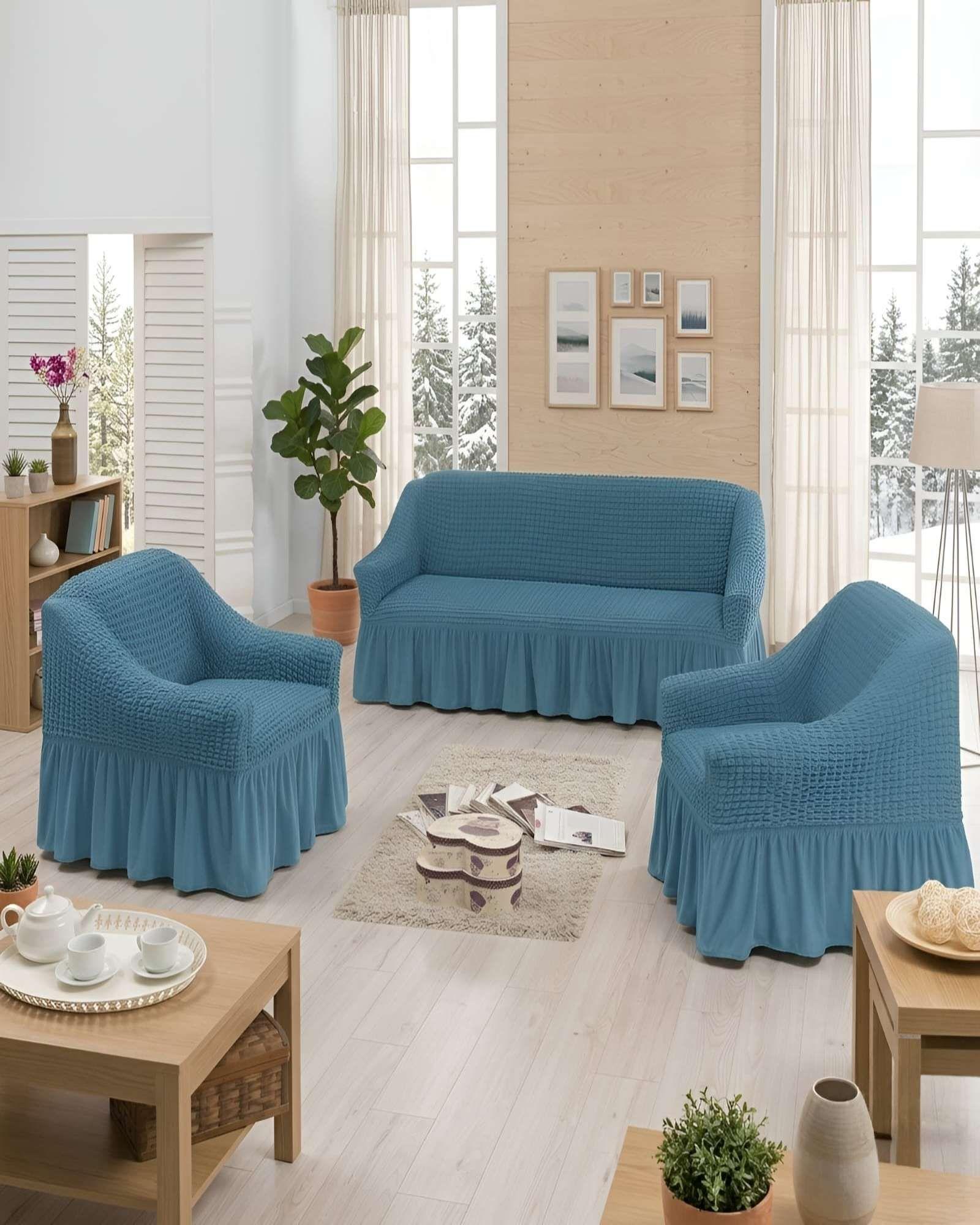 Juego Fundas Sillon Elastica 3+1+1 Nido Abeja Con Faldon A1-0