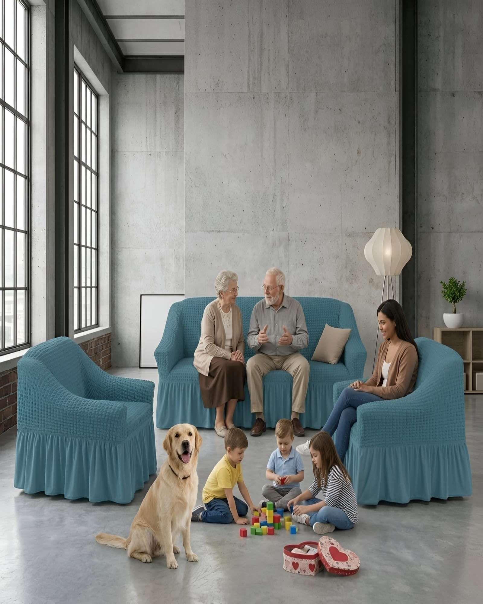 Juego Fundas Sillon Elastica 3+1+1 Nido Abeja Con Faldon A1-3