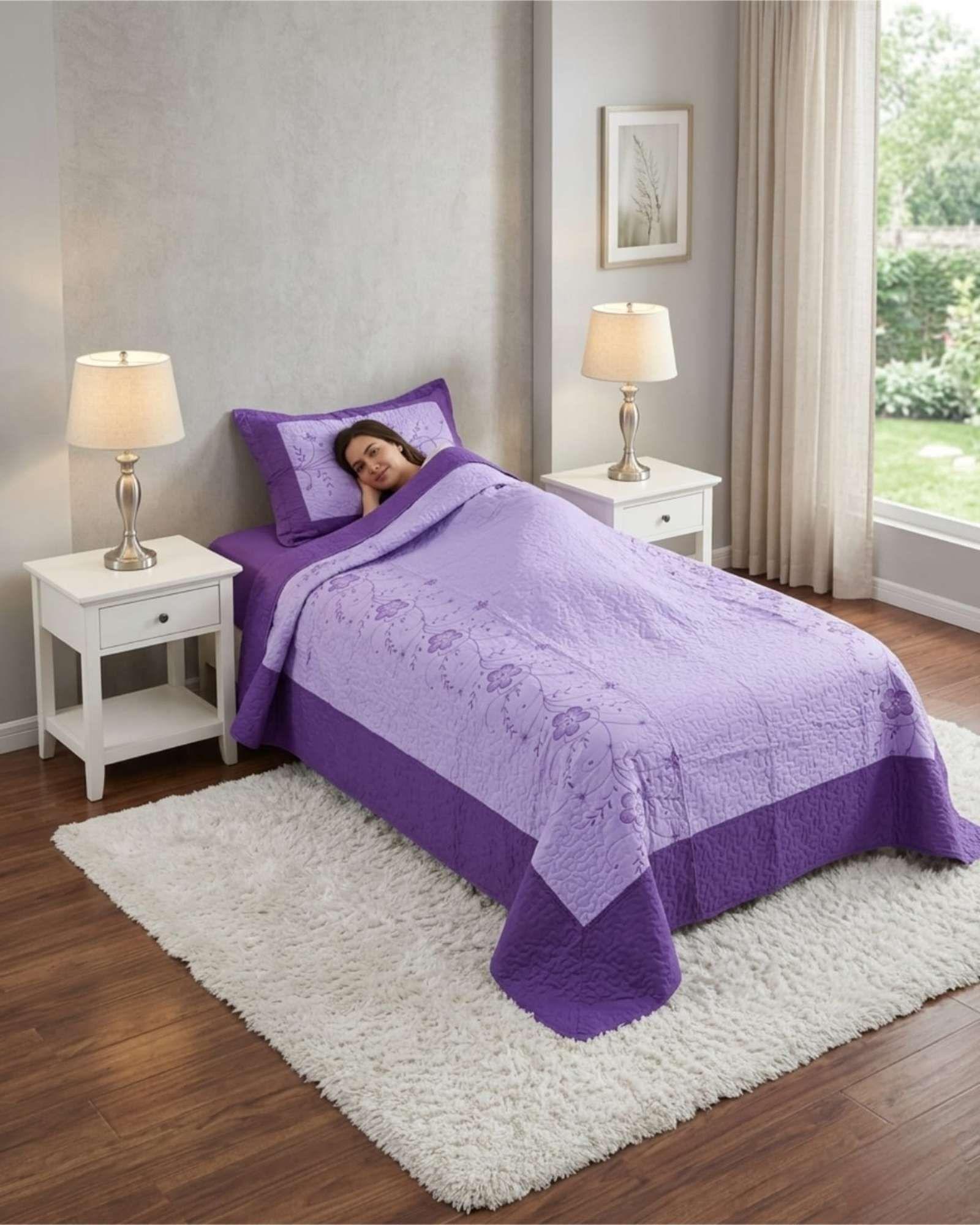 Cubrecama Quilt Verano Plaza y Media Bordado Floral Set Colcha Delgado a7-0