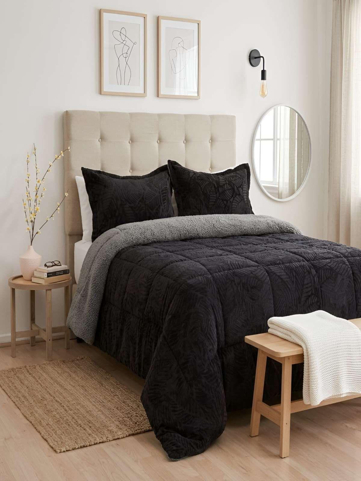 Cubrecama Outboss Deluxe Sherpa king negro-1
