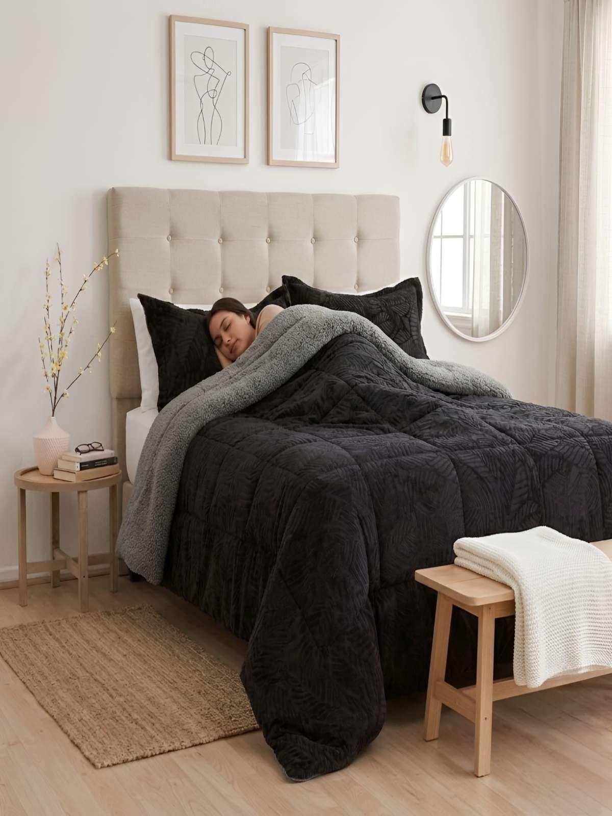 Cubrecama Outboss Deluxe Sherpa king negro-4