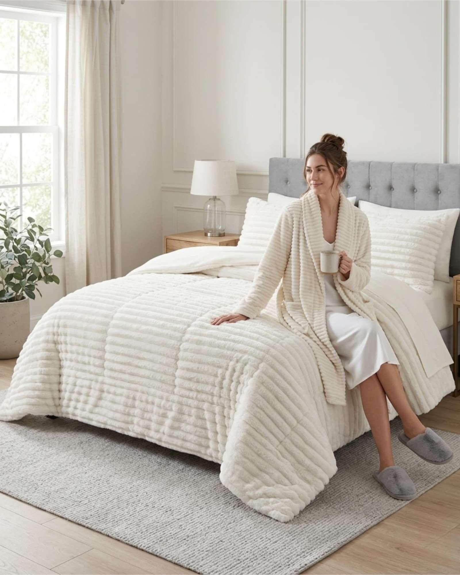 Cubrecama 2 plazas Pana de Terciopelo Premium "Dale a tu dormitorio un toque elegante" beige-2