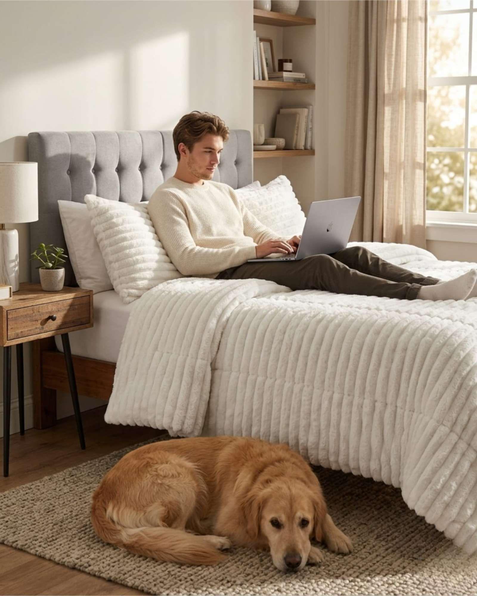 Cubrecama 2 plazas Pana de Terciopelo Premium "Dale a tu dormitorio un toque elegante" beige-3