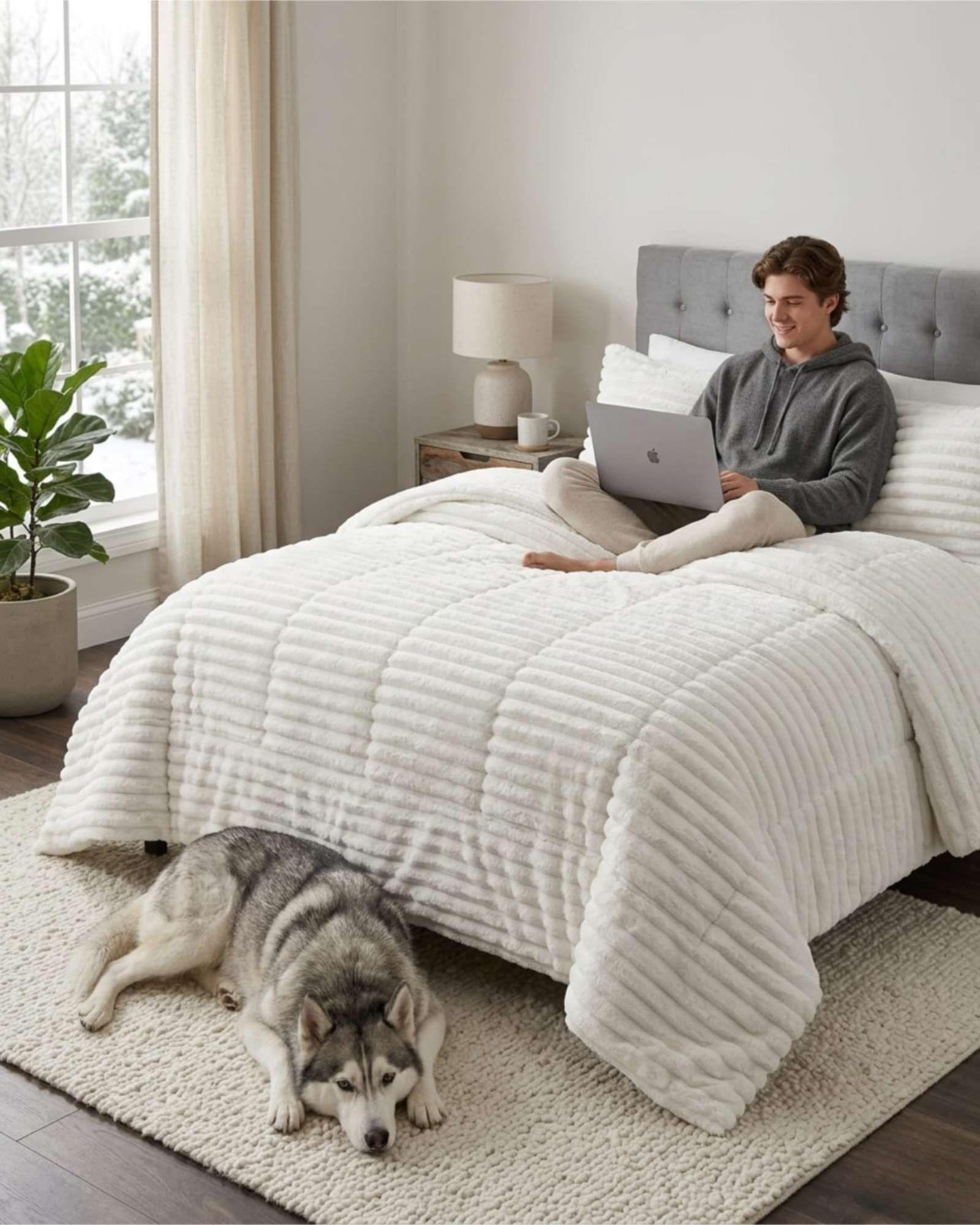 Cubrecama 2 plazas Pana de Terciopelo Premium "Dale a tu dormitorio un toque elegante" beige-4