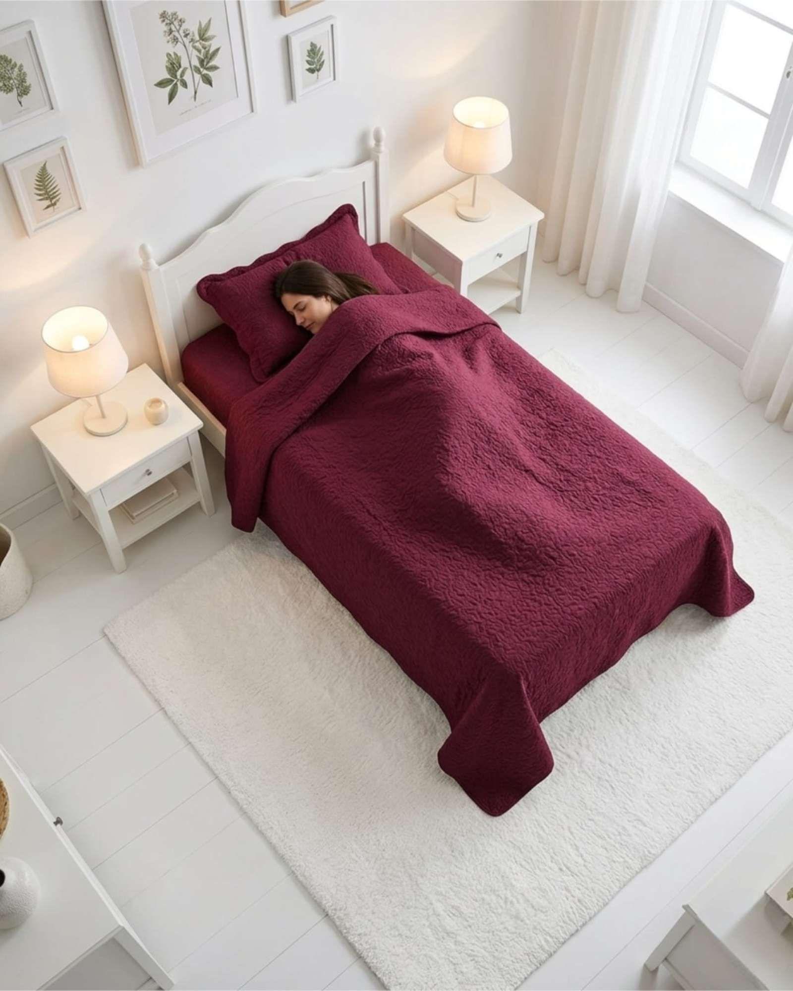 Cubrecama Quilt Verano Plaza y Media Delgado Texturizado Set Con Fundas a9-1