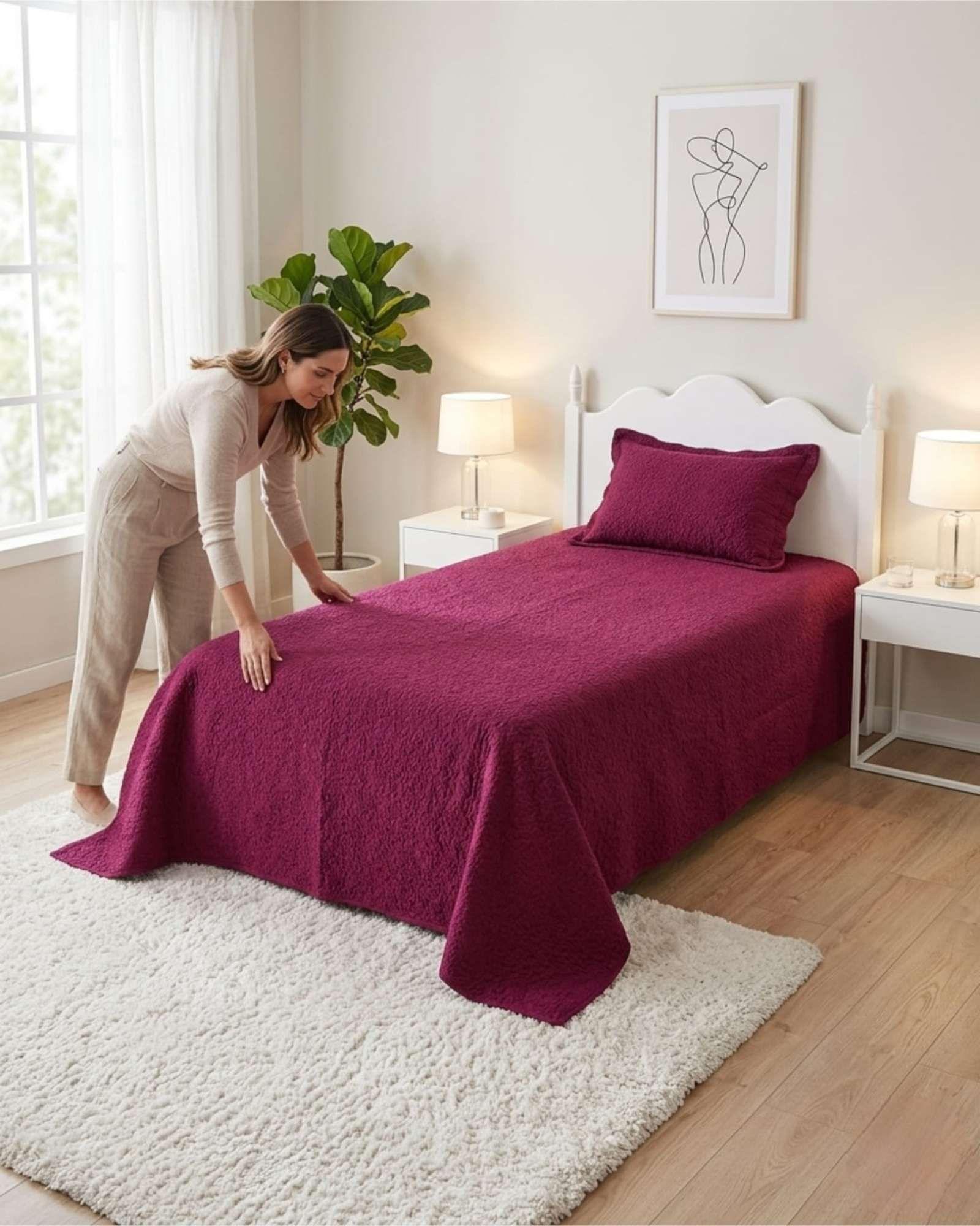 Cubrecama Quilt Verano Plaza y Media Delgado Texturizado Set Con Fundas a9-4