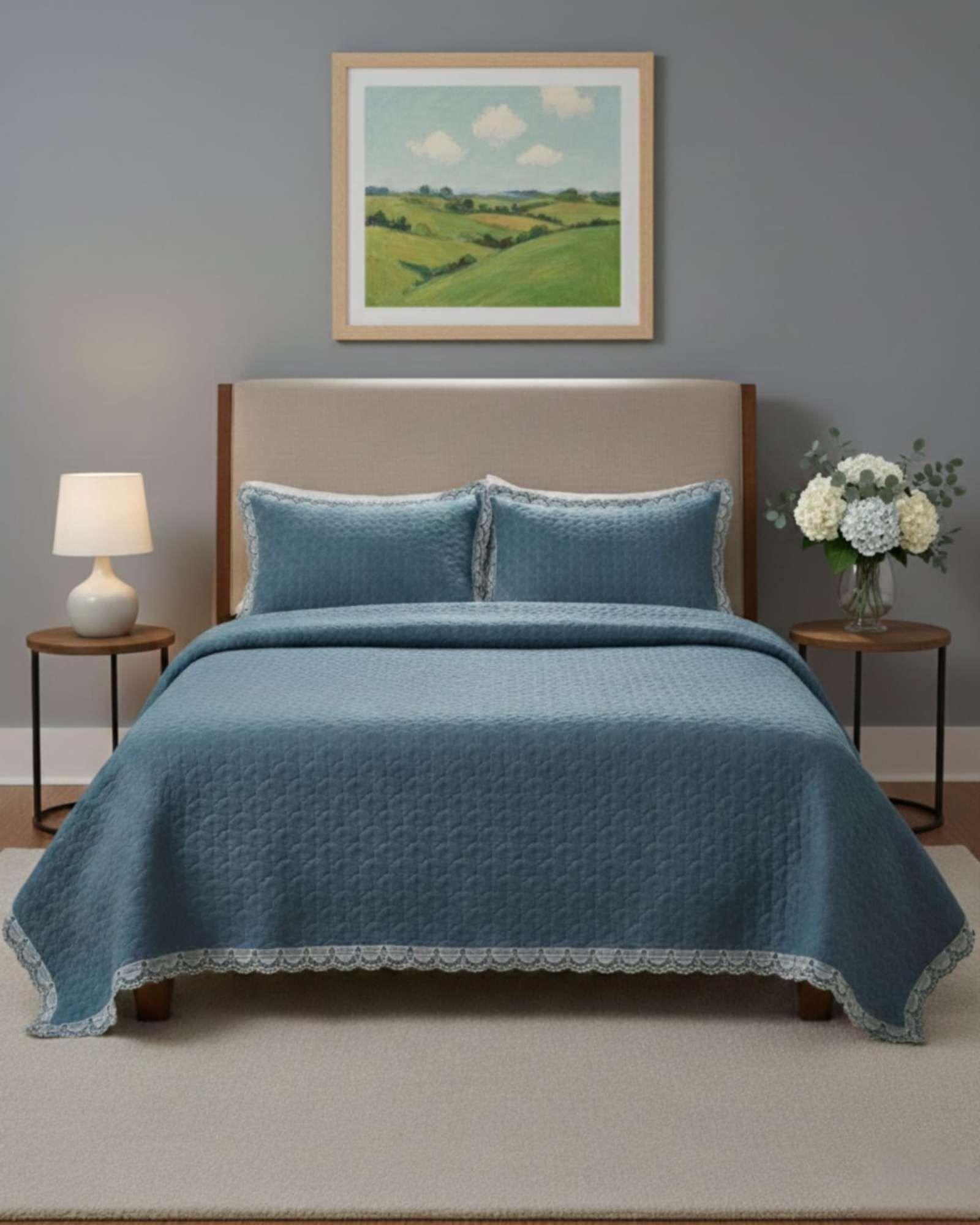 CUBRECAMAS QUILT BORDADOS 2 PLAZA EXTRA SUAVE b05-4