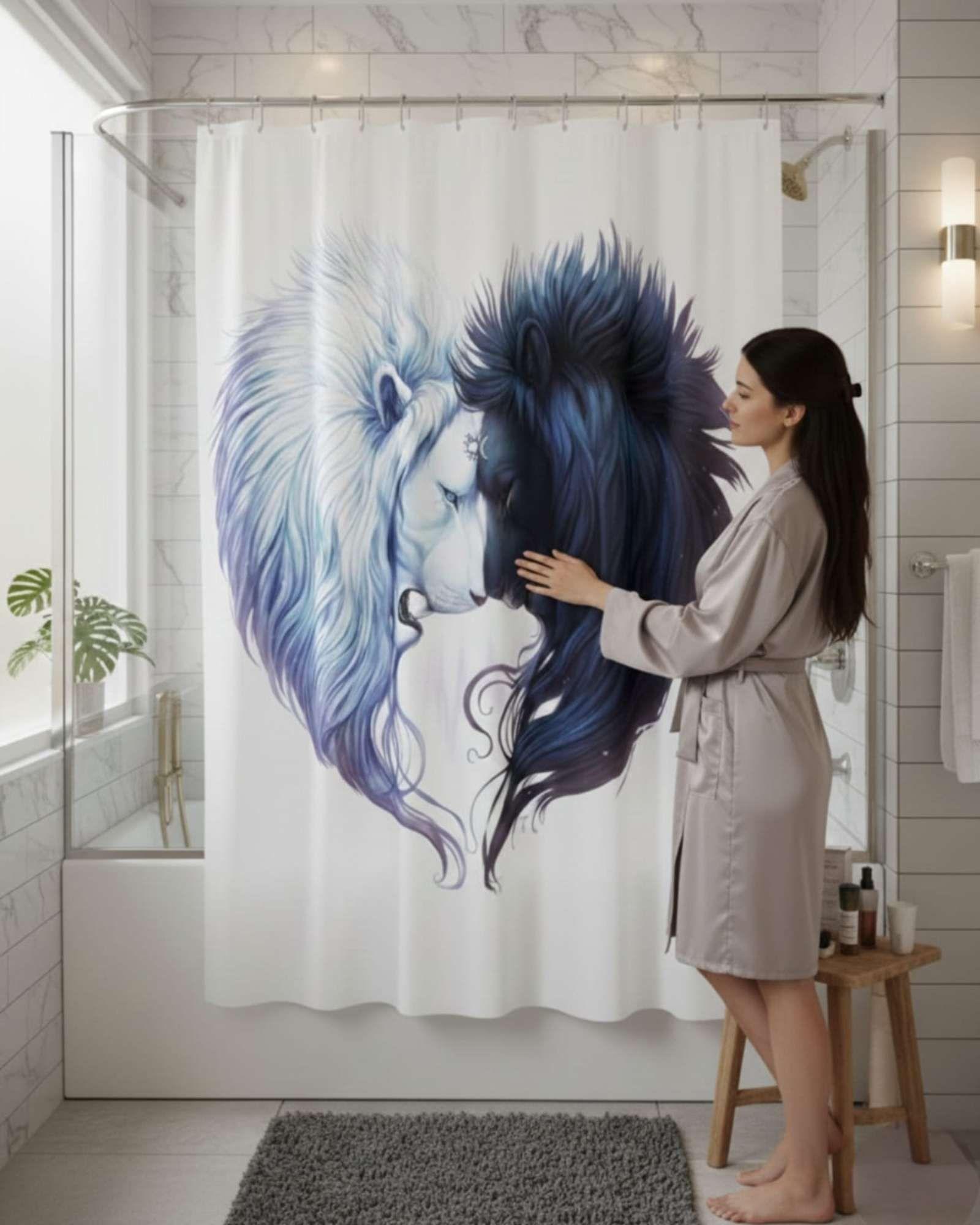 Cortina de Baño Tela Género + Forro Impermeable c37-3