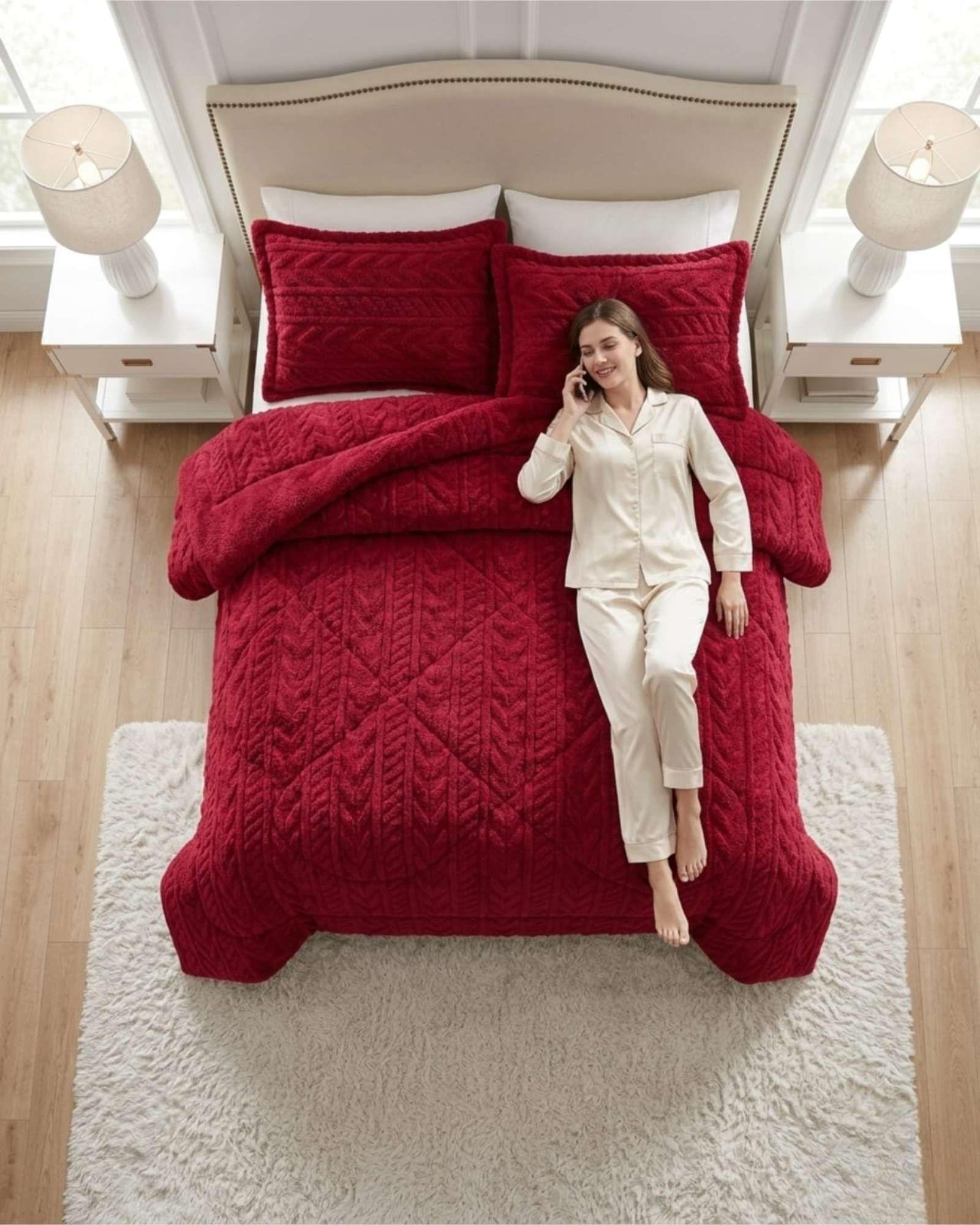 Cobertor Textura Trenzada + Sherpa  King / Super king color verde-0