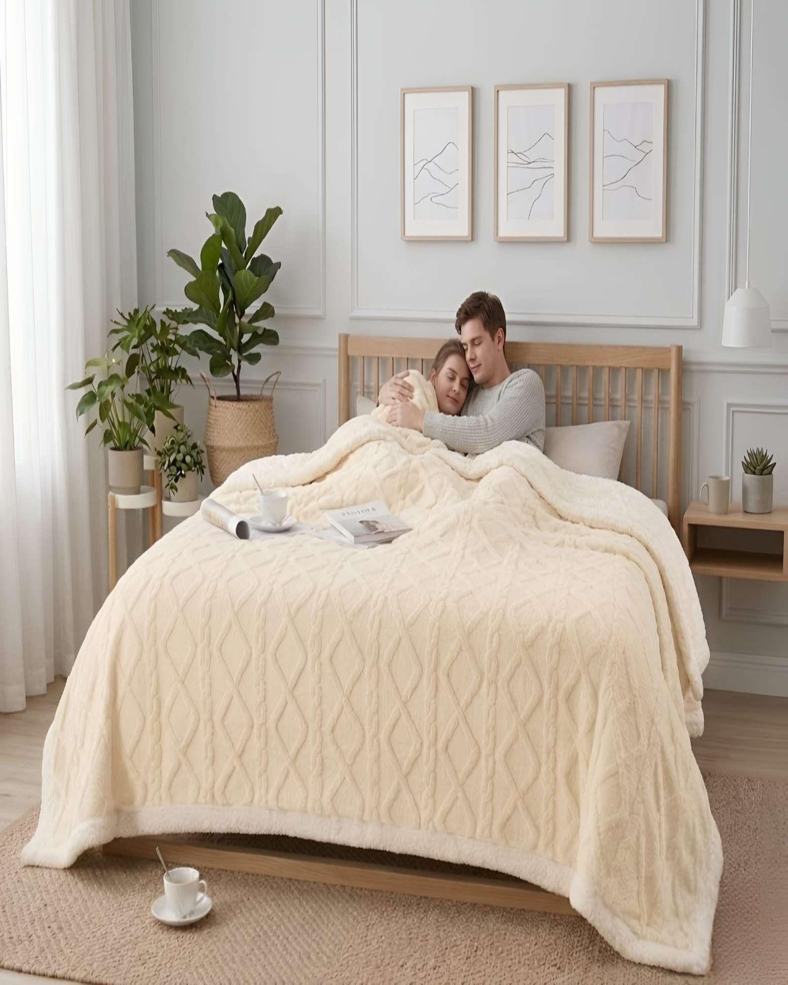 Frazada Sherpa Premium Con Diseño De Diamantes Plaza Y Media m1-2