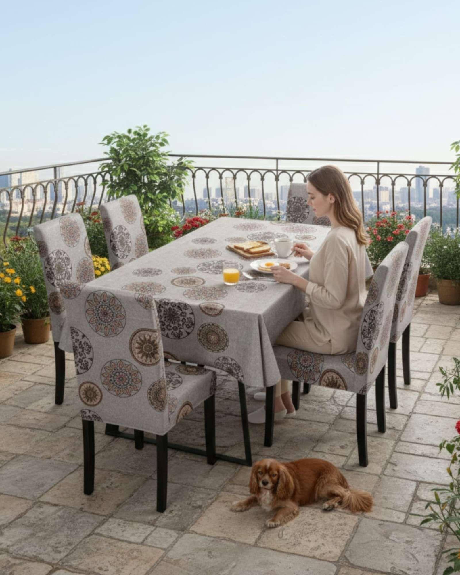 Juego De Mantel Antimanchas 140x220 + 6 Fundas De Silla 20-3