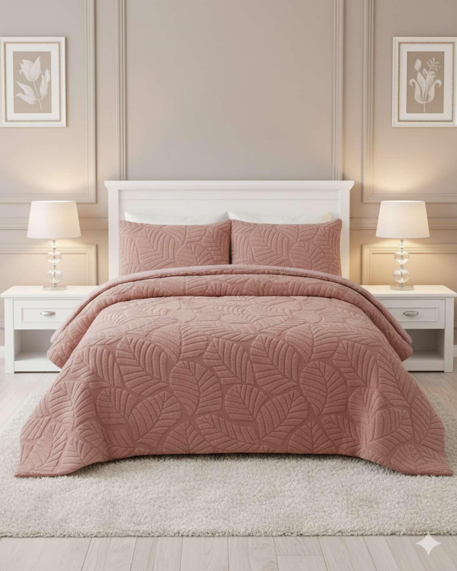 CUBRECAMA DE INVIERNO PREMIUM CON CHIPORRO 2 PLAZA ROSA -1