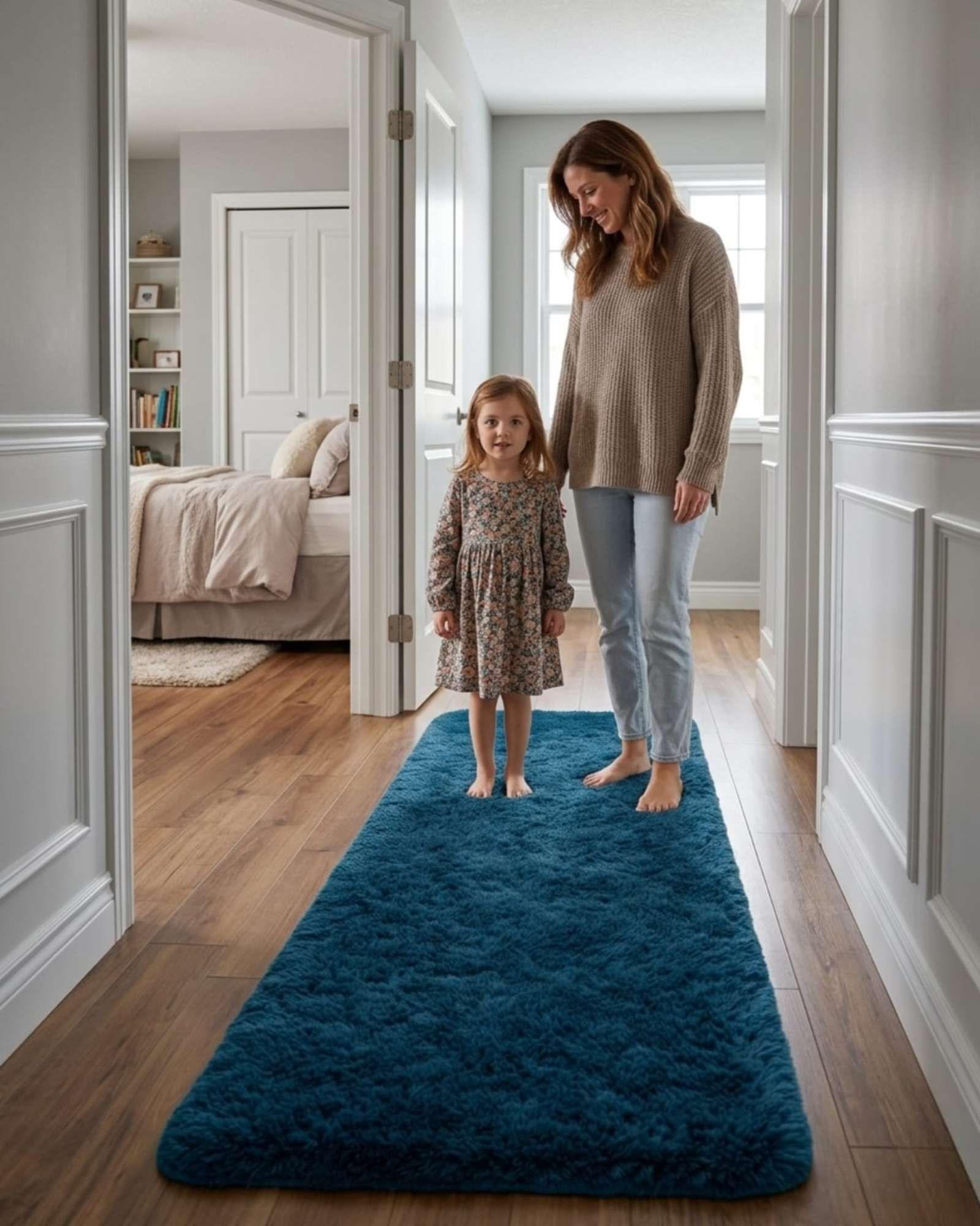 Alfombra Pasillera Shaggy 70x150 cm Pelo Largo color azul-3