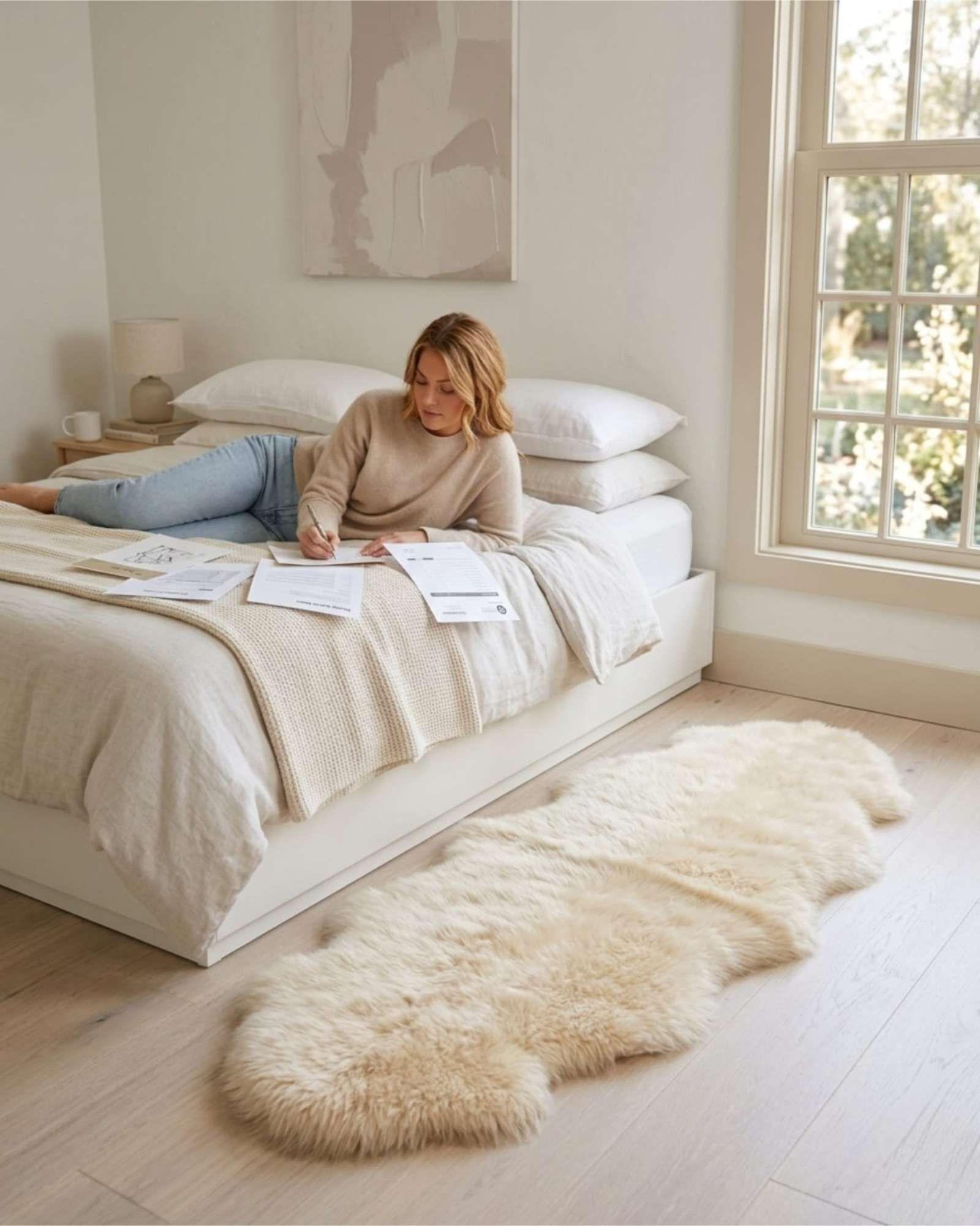 Alfombra Bajada De Cama Piel De Oveja ultra suave 60x180 beige-4