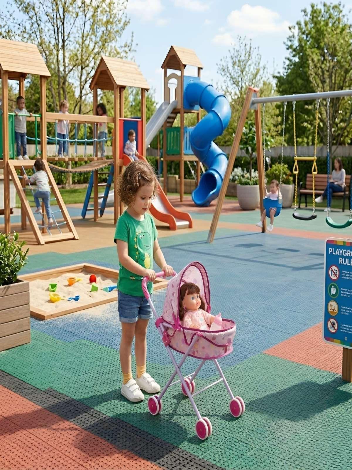 Set Muñeca Interactiva con Coche Moisés Plegable 2-1