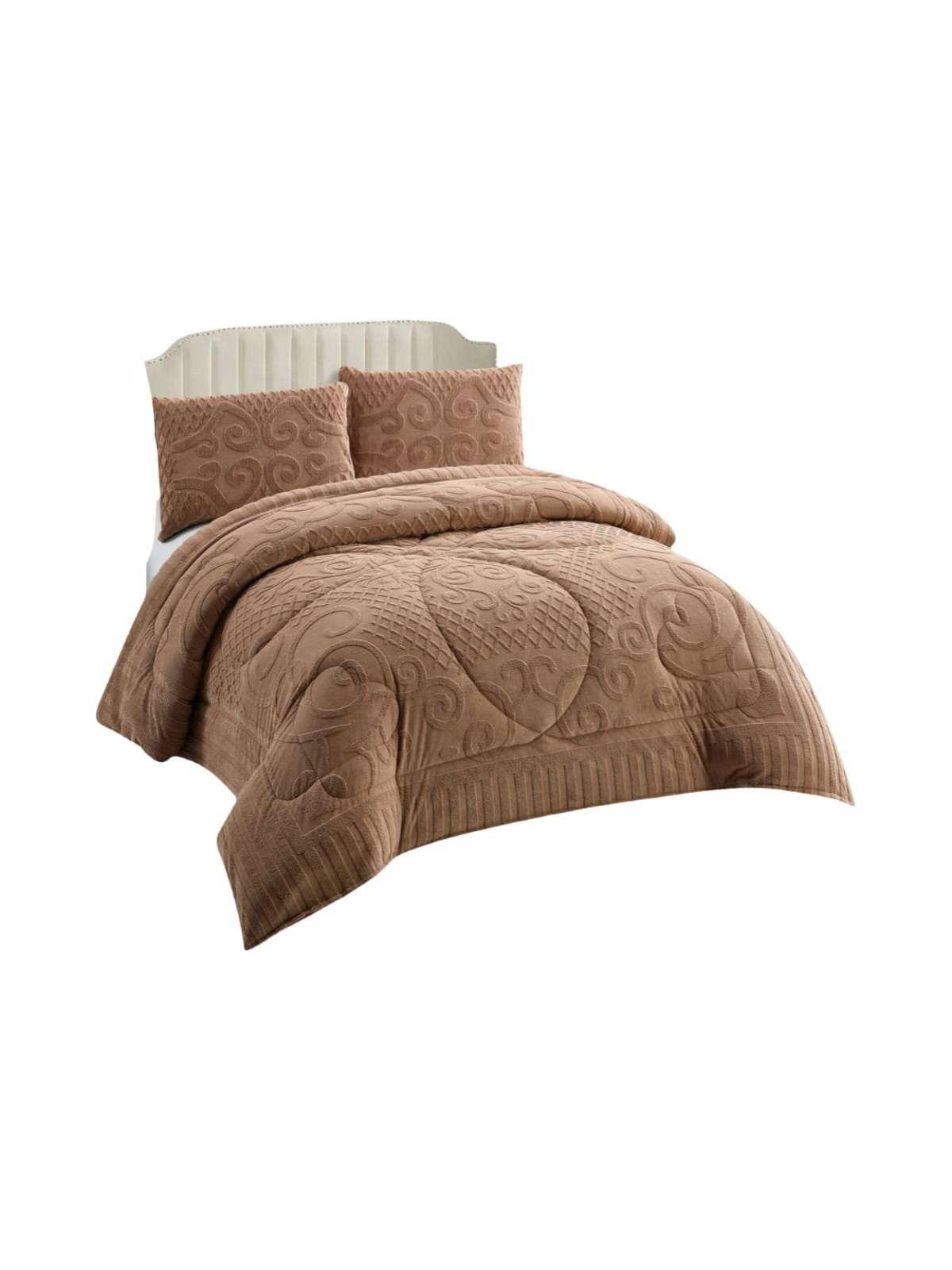 Cubrecama Plumón Jacquard Premium 2 Plazas Invierno Térmico café-2