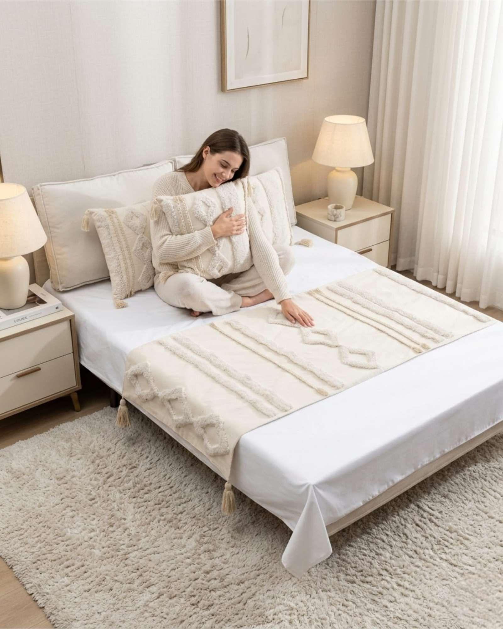 Piecera De Cama Boho Manta Tejida Decorativa P5-4
