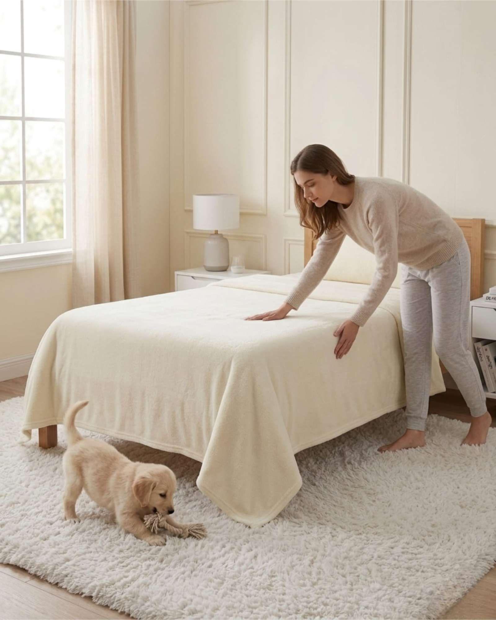 Sábanas Térmicas de polar Esponjosa 1.5 Plazas Tacto Suave beige-4