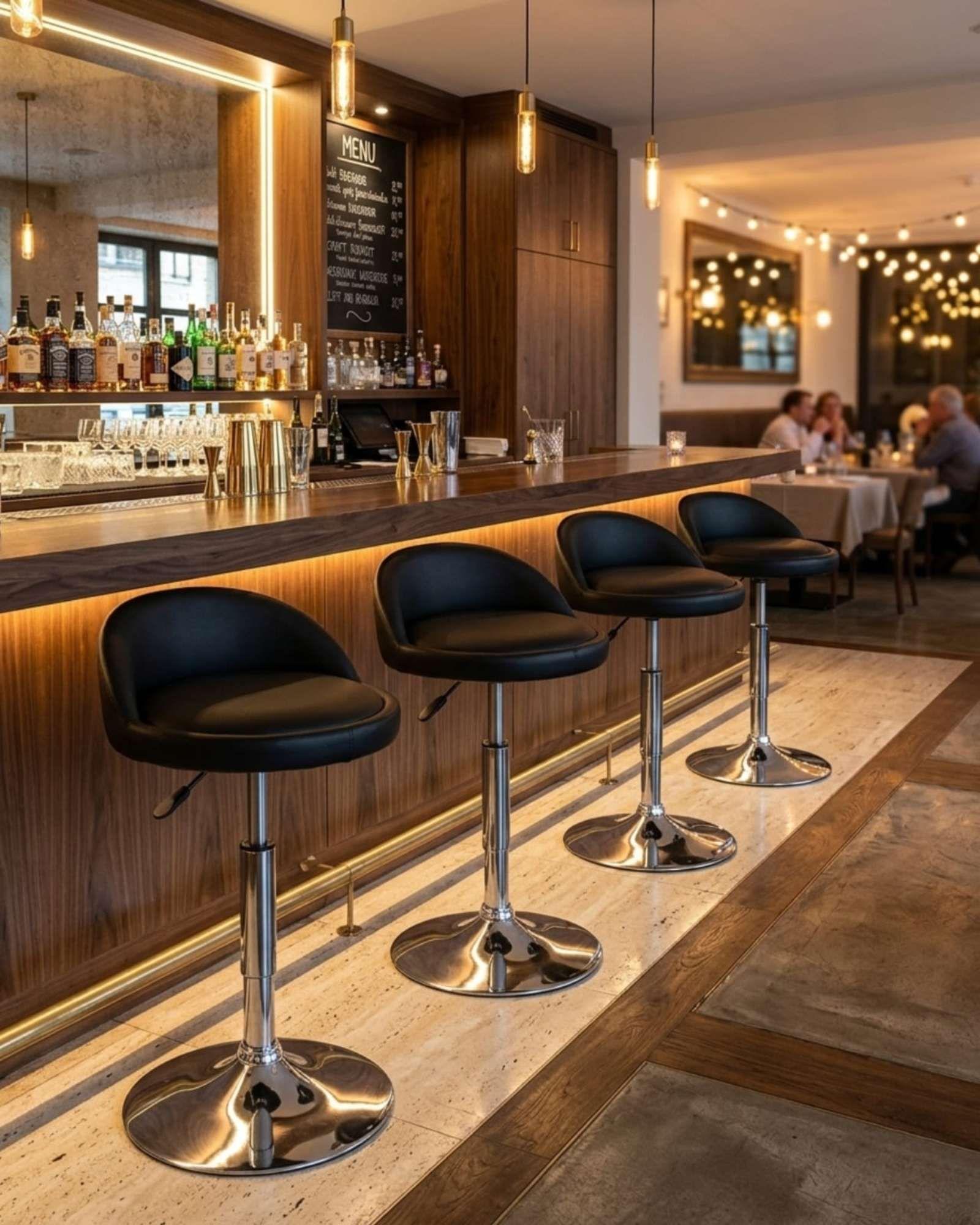 Silla de Bar Ajustable con Base Cromada y Respaldo-4
