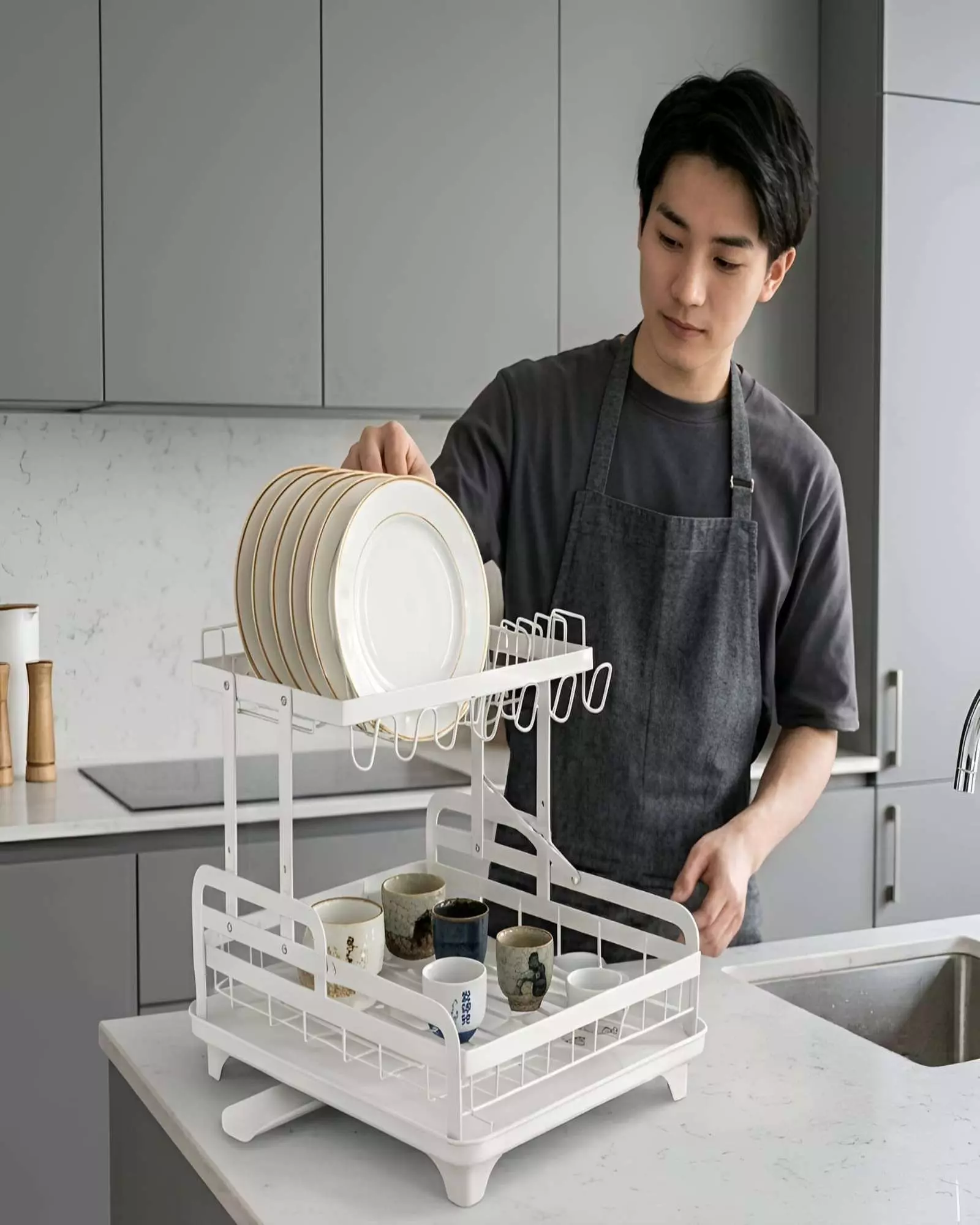 Escurridor de Platos de 2 Niveles Organización Inteligente para tu Cocina 02-4