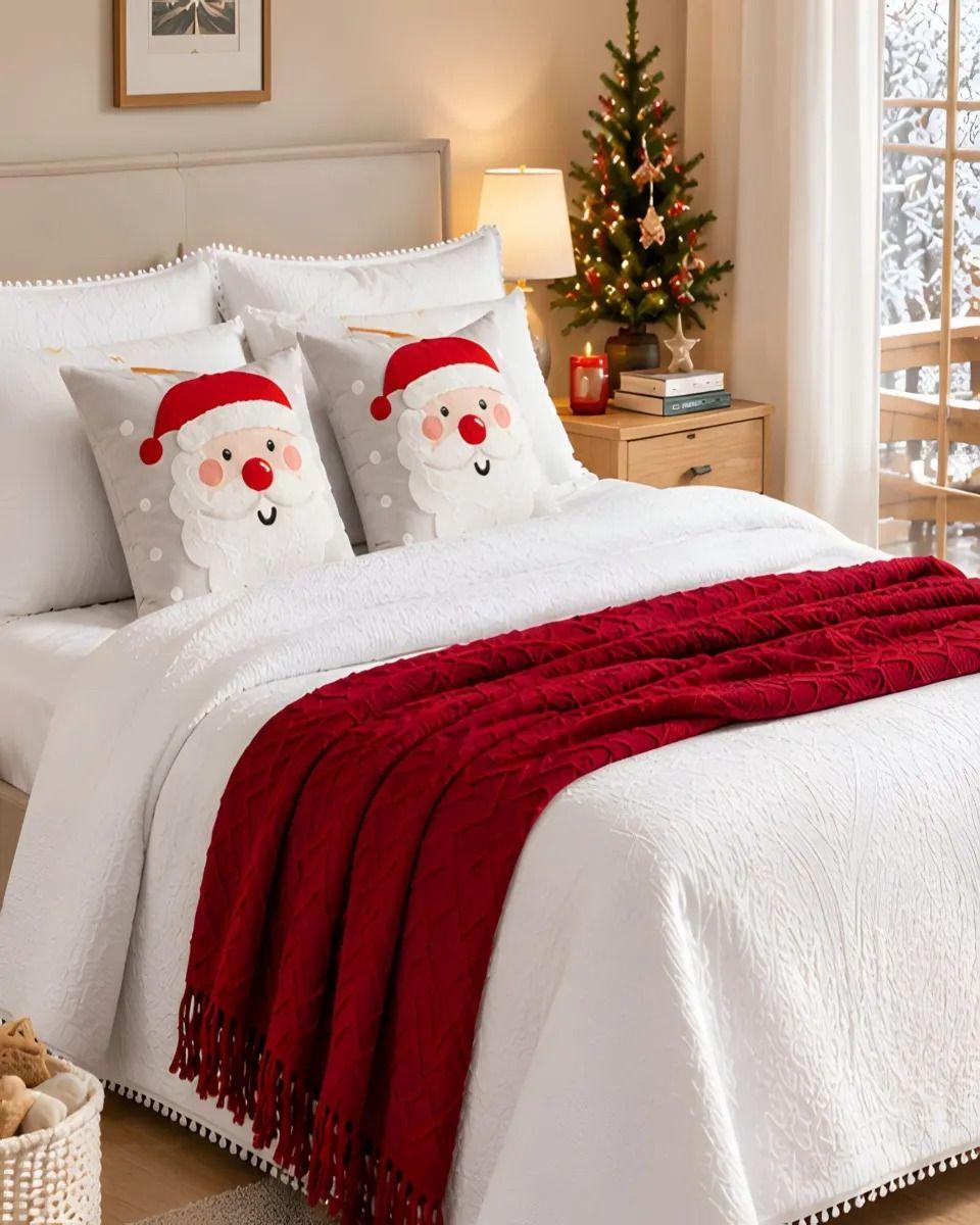 Cubrecama Texturizado Navideño con Manta 2 Plazas m10-4