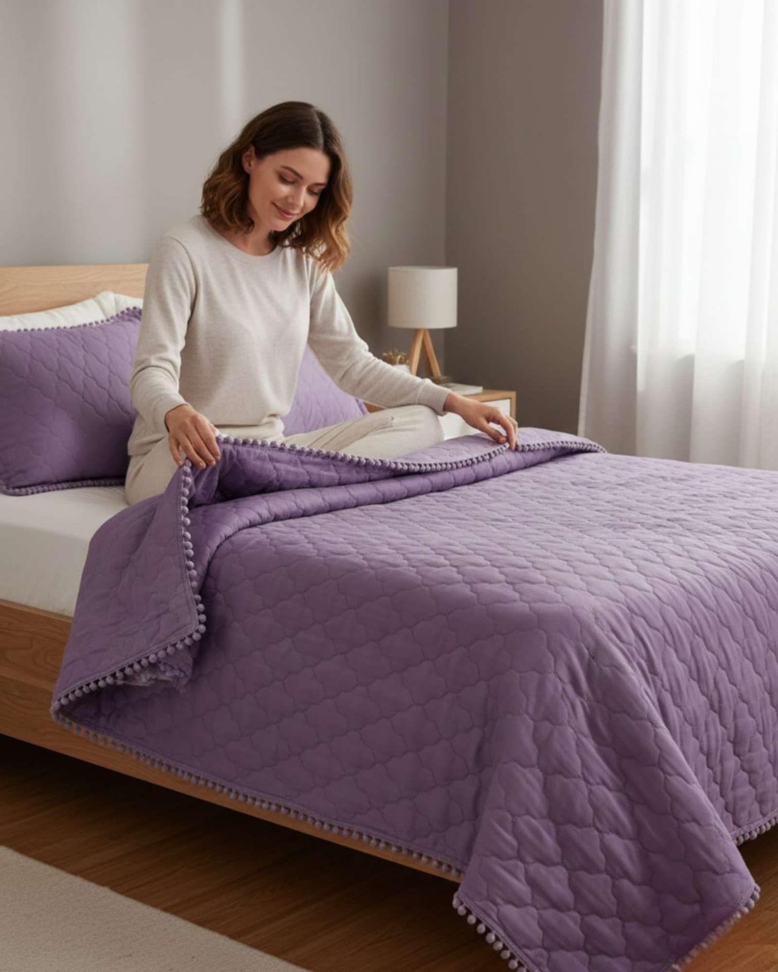 Cobertores de Verano-Primavera con Diseño de Pompon (2 plazas) rosado-4