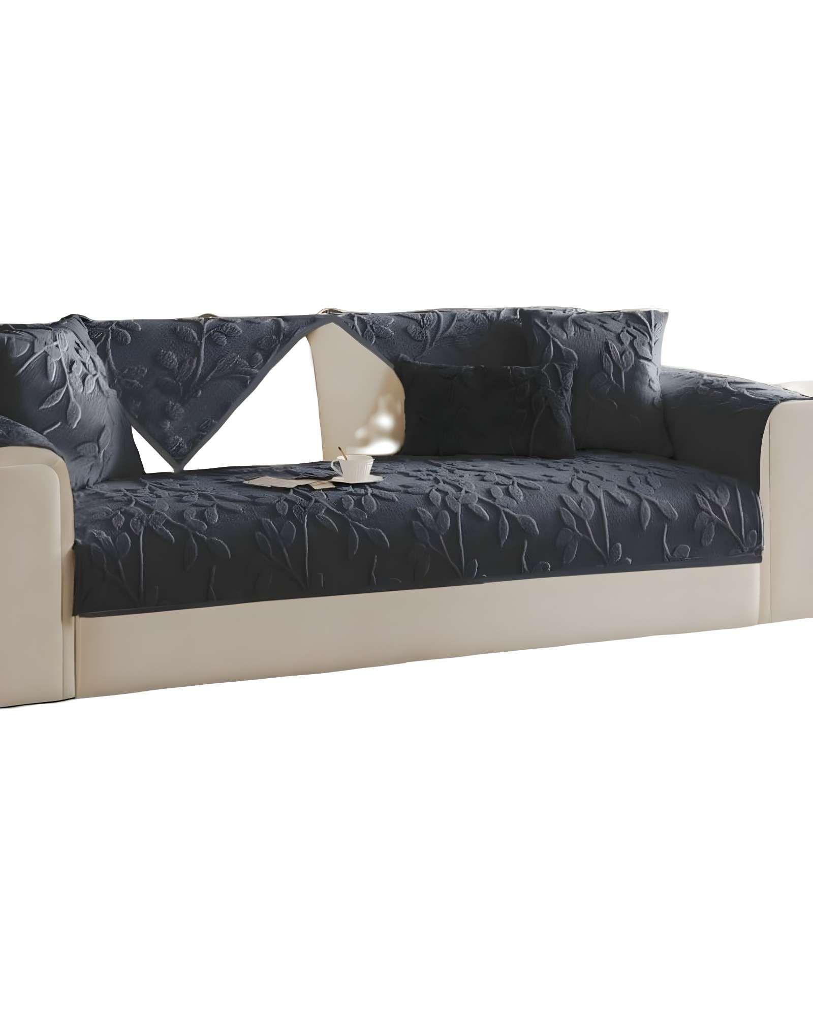 FUNDAS MAT PARA SOFA CON DISEÑO HOJAS GRIS OSCURO-0