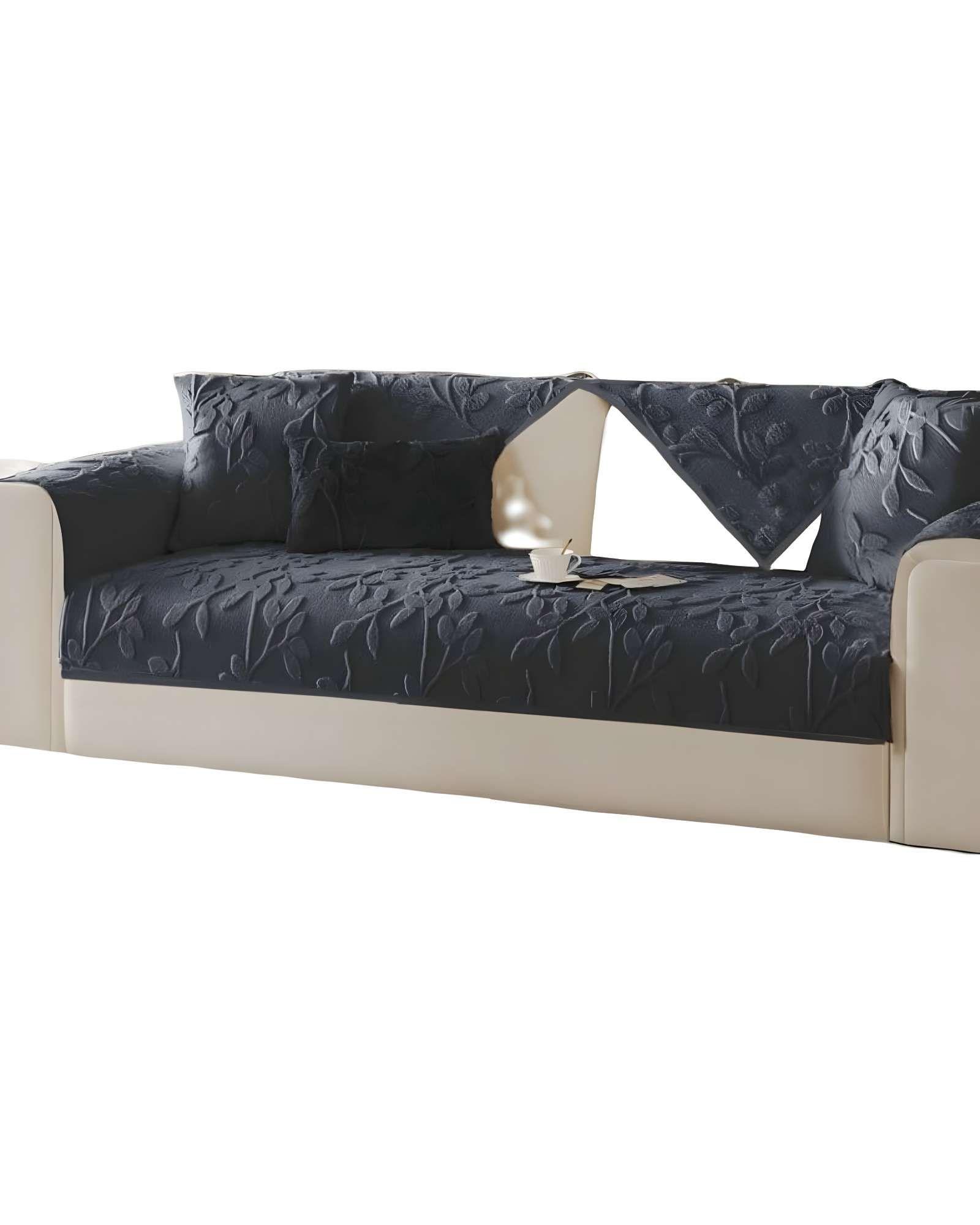 FUNDAS MAT PARA SOFA CON DISEÑO HOJAS GRIS OSCURO-1