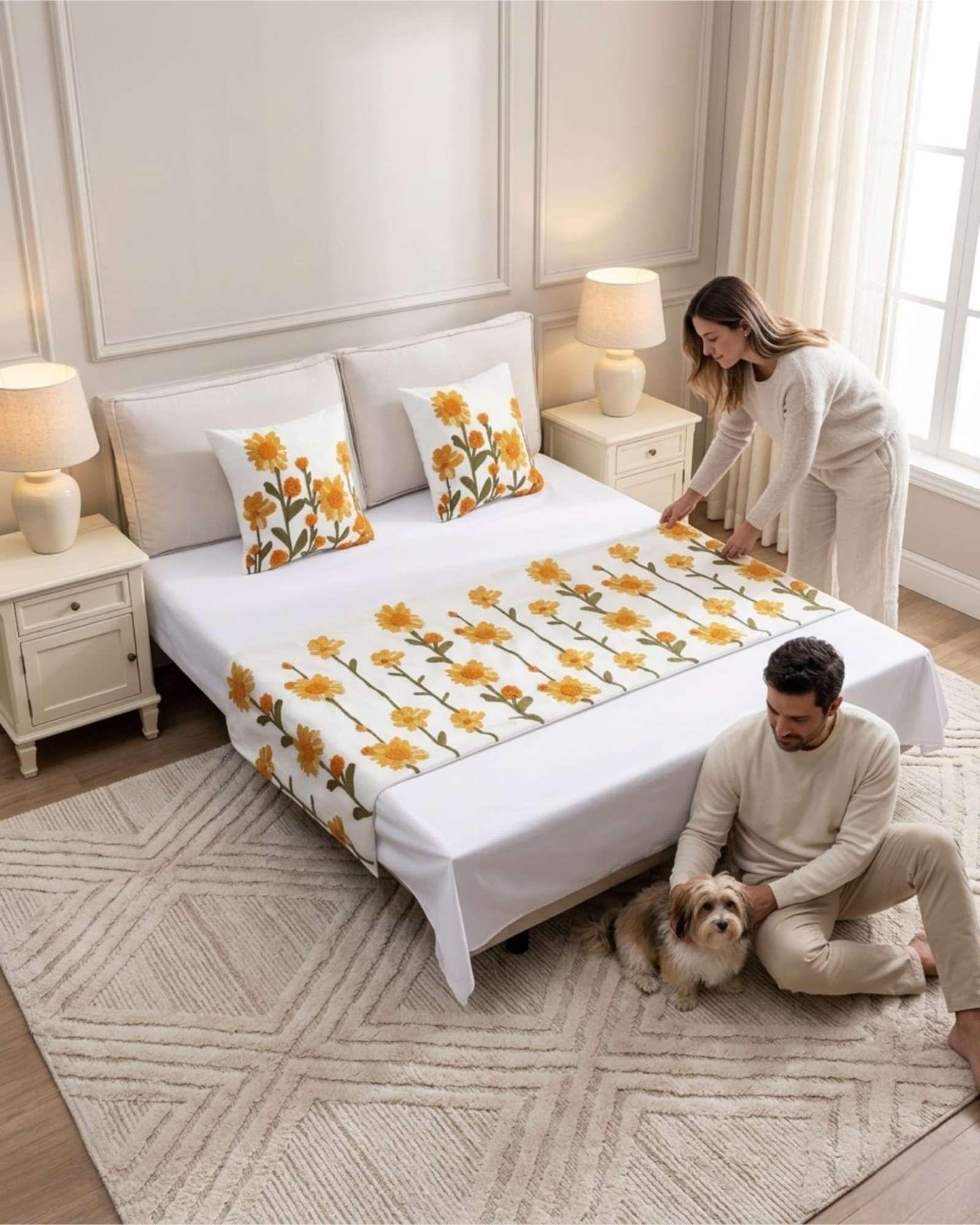Piecera de Cama Texturizada con Bordado Botanico P6-1