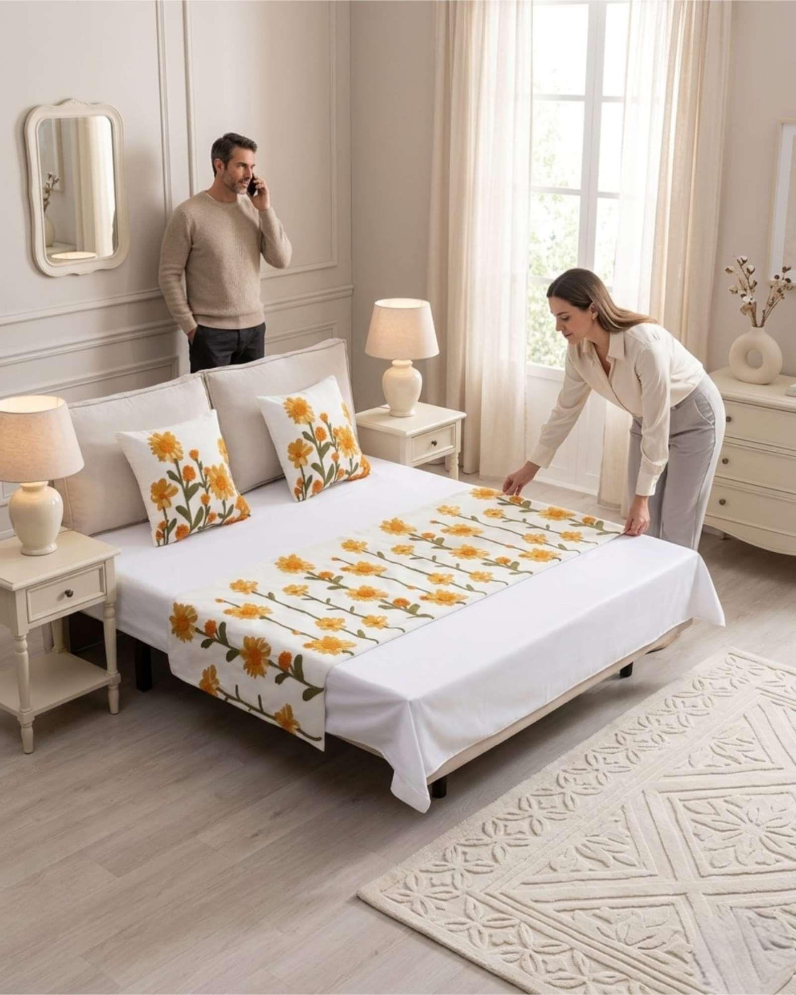 Piecera de Cama Texturizada con Bordado Botanico P6-2