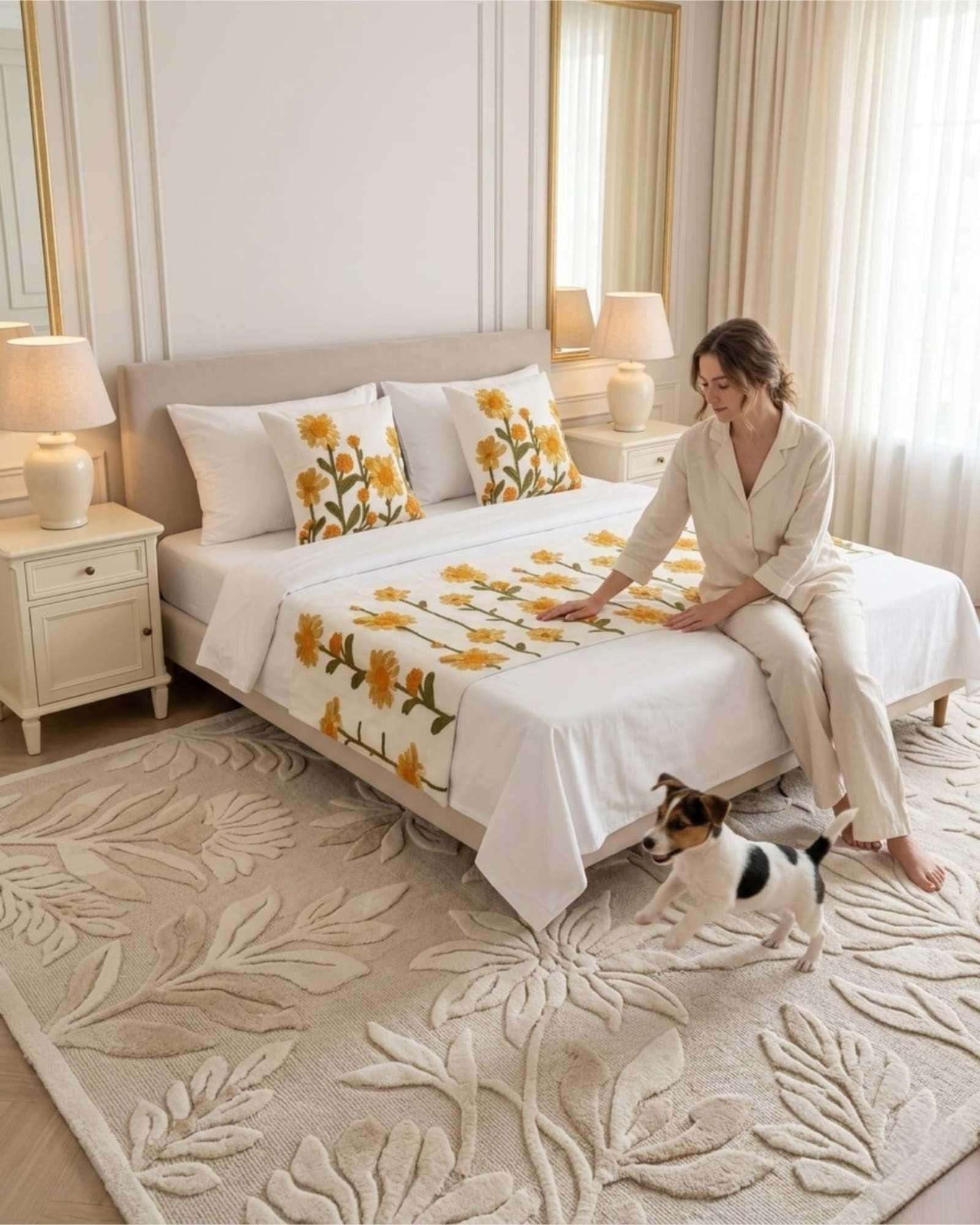 Piecera de Cama Texturizada con Bordado Botanico P6-3
