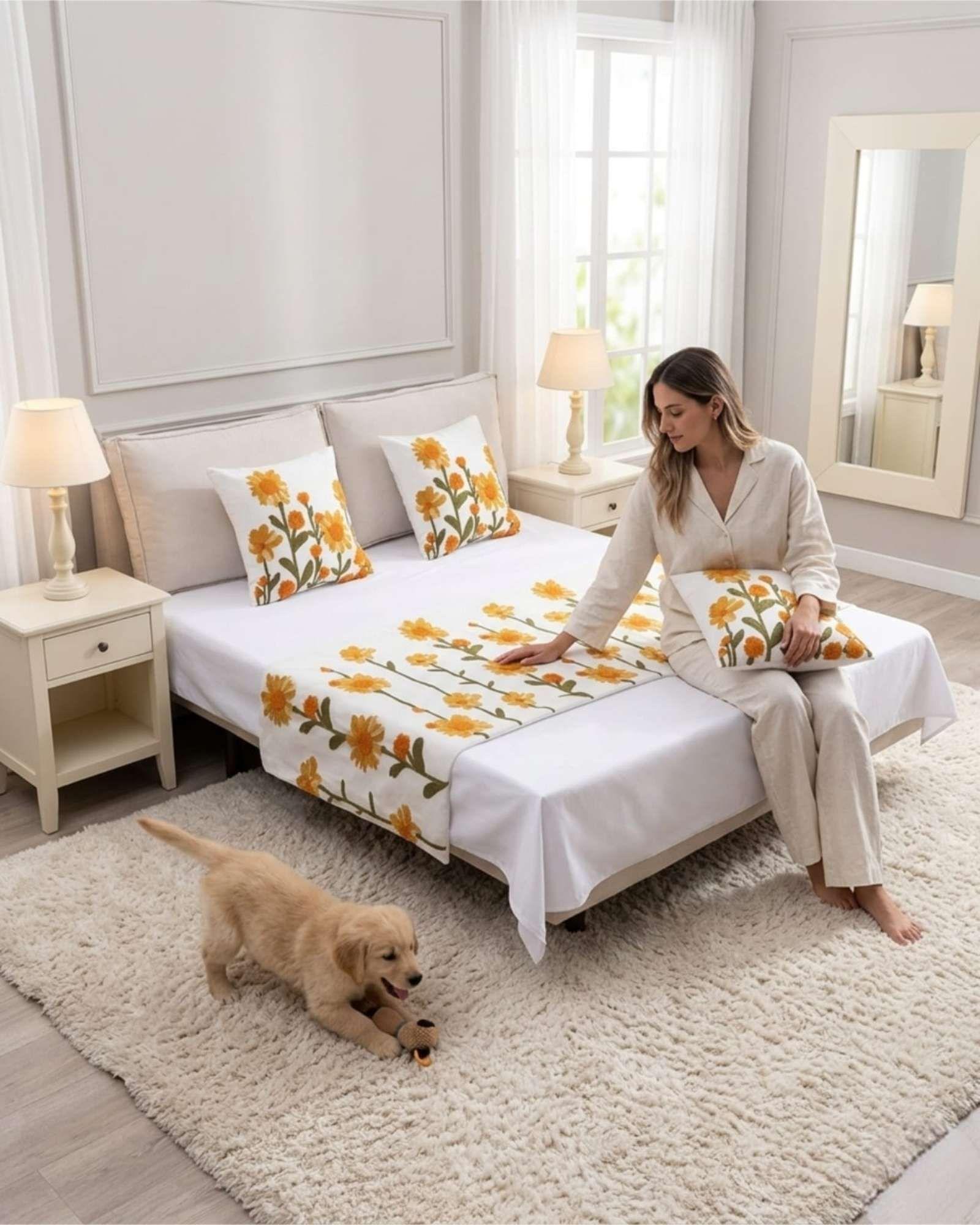 Piecera de Cama Texturizada con Bordado Botanico P6-4