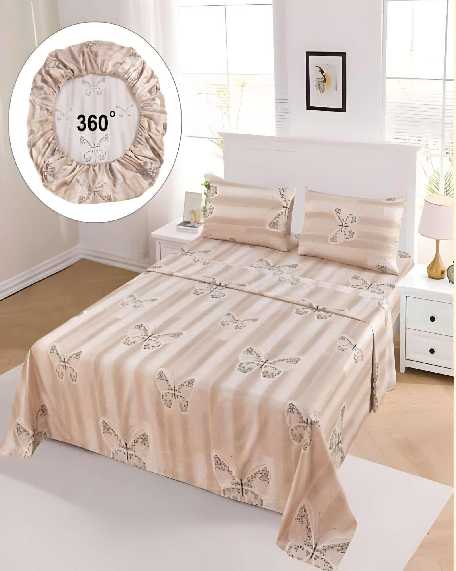 SET DE SABANAS DISEÑO MARIPOSA 2 PLAZAS BEIGE-2