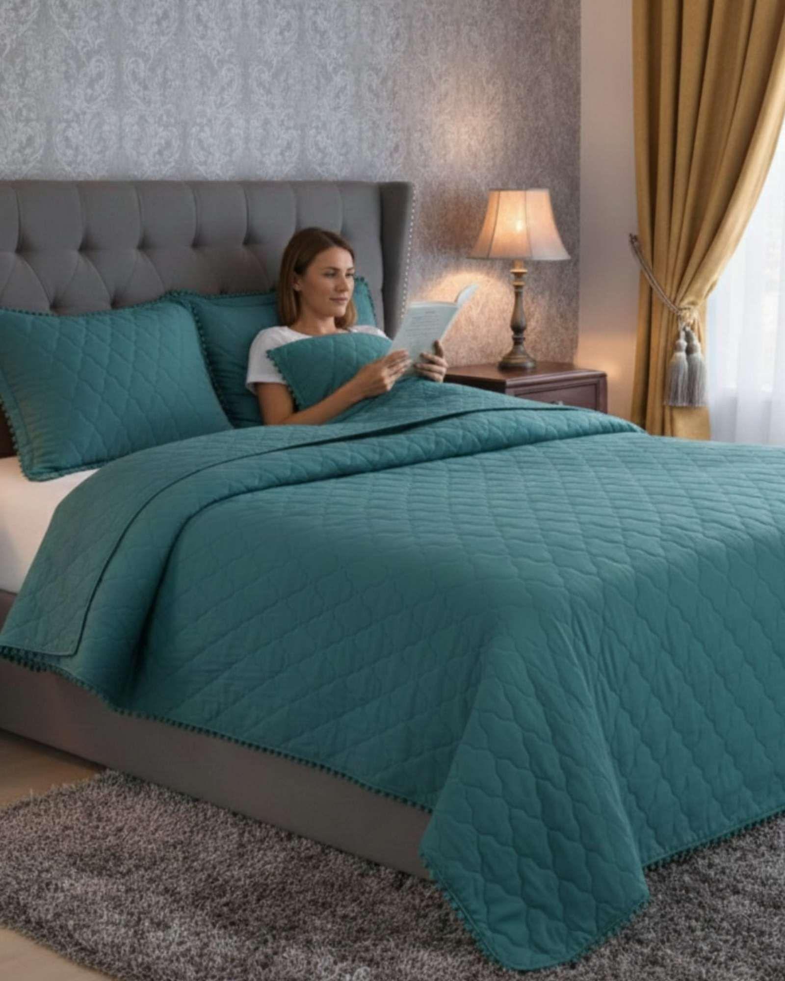 Cobertores de Verano-Primavera con Diseño de Pompon (king-super king) verde-4