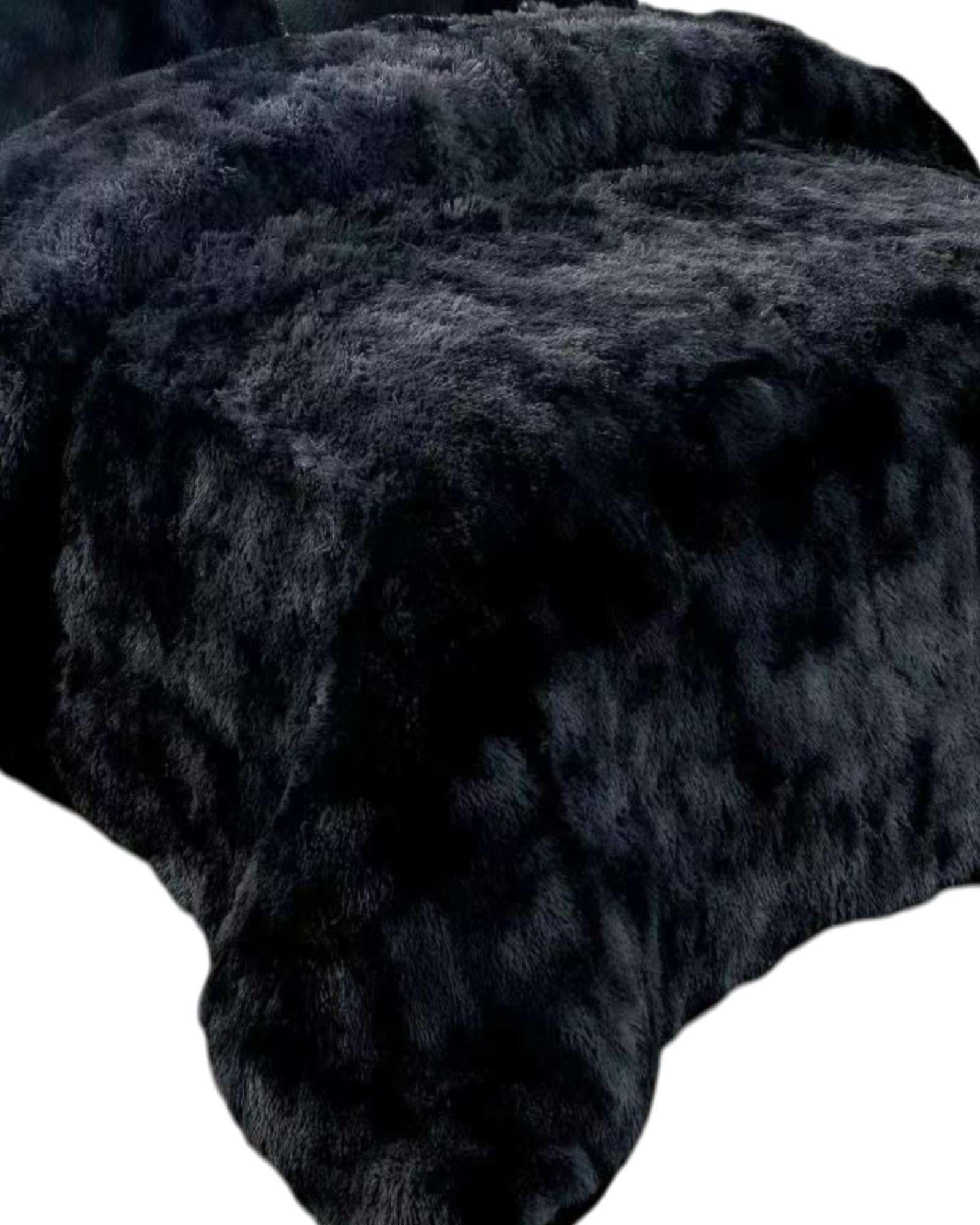 PLUMÓN PELUDO 2 PLAZAS NEGRO JASPEADO -2
