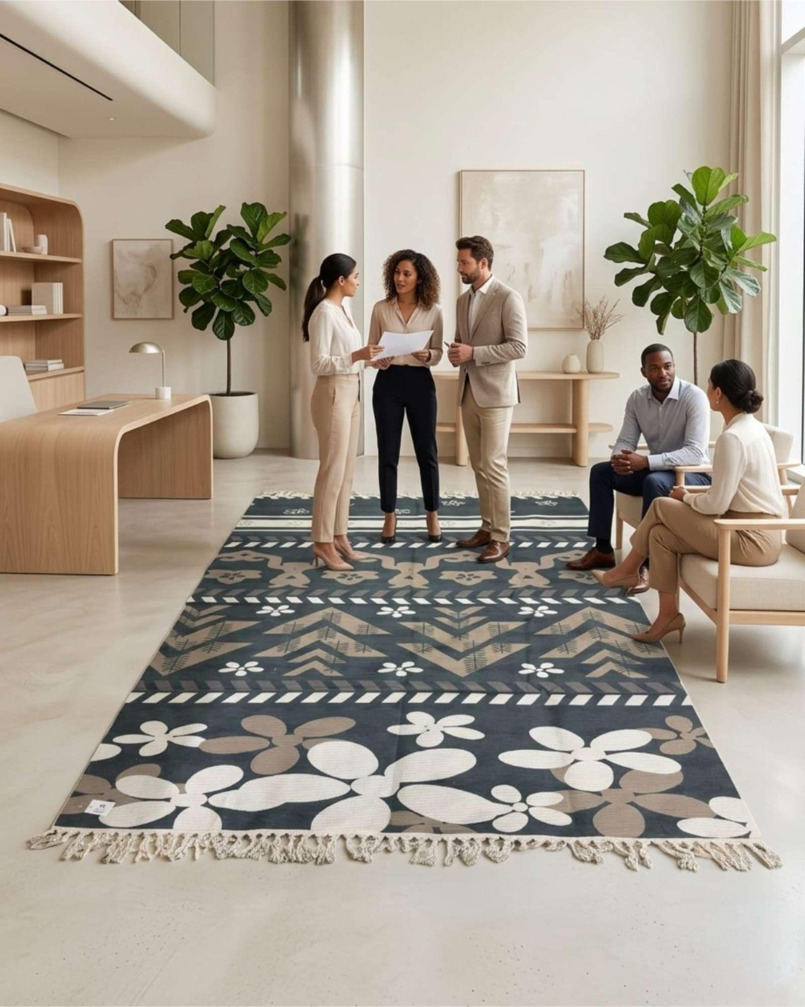 Alfombra De Lino 160x200 cm Diseño Nórdico Minimalista D1-1