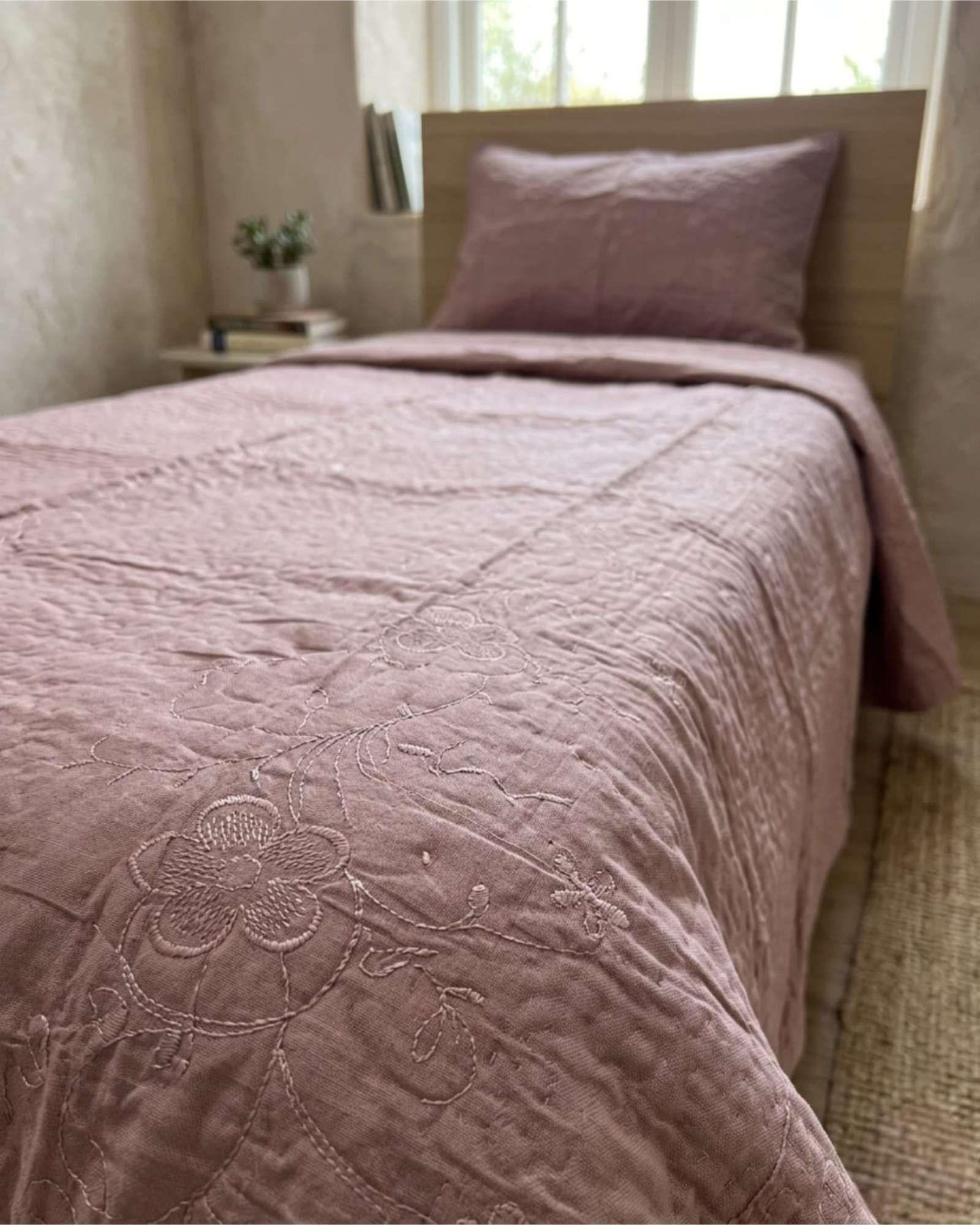Cubrecama Quilt Verano Plaza y Media Bordado Floral Set Colcha Delgado a5-0