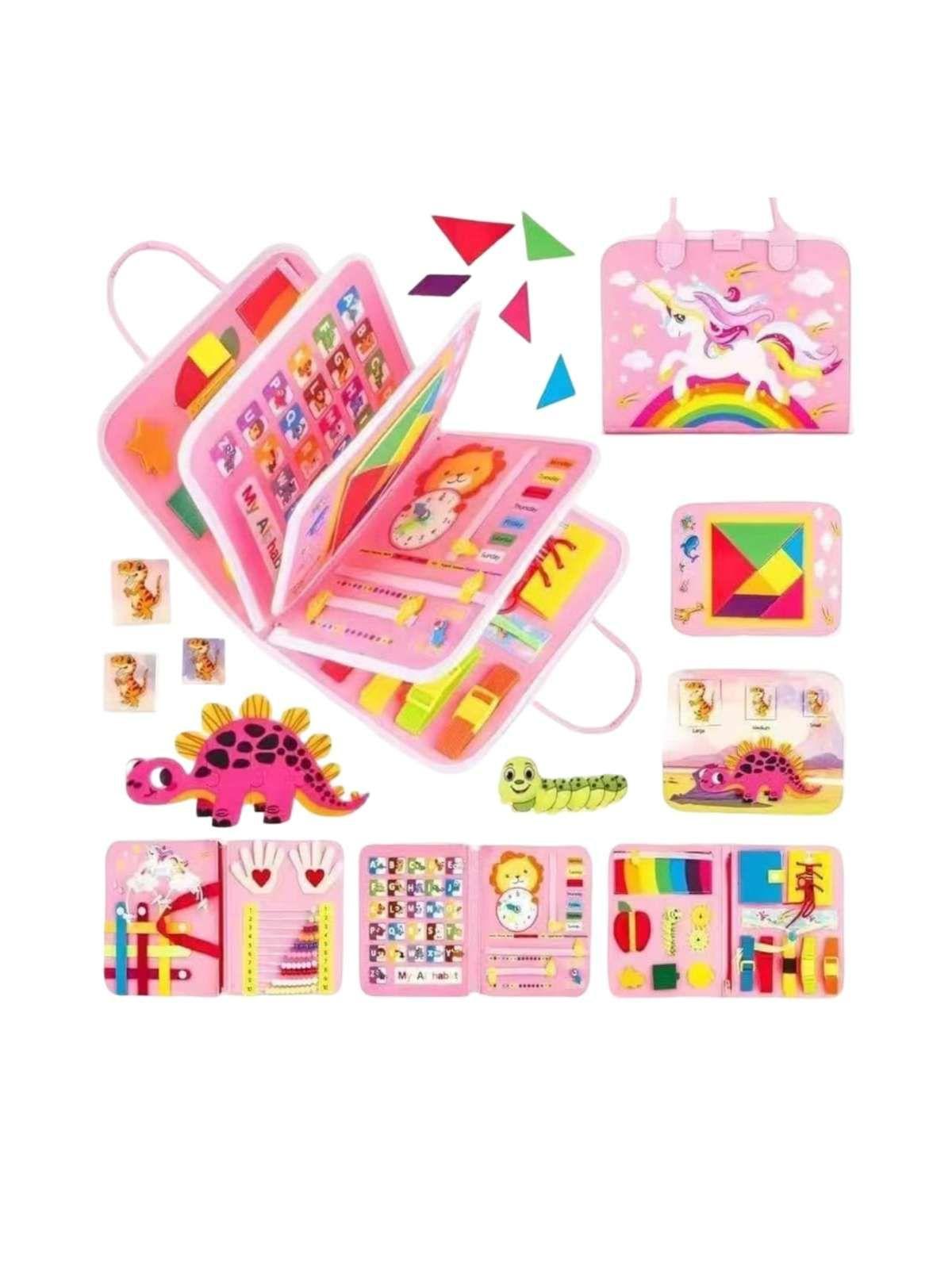 Libro Sensorial con Tablero De Actividades Motricidad Fina rosado-2
