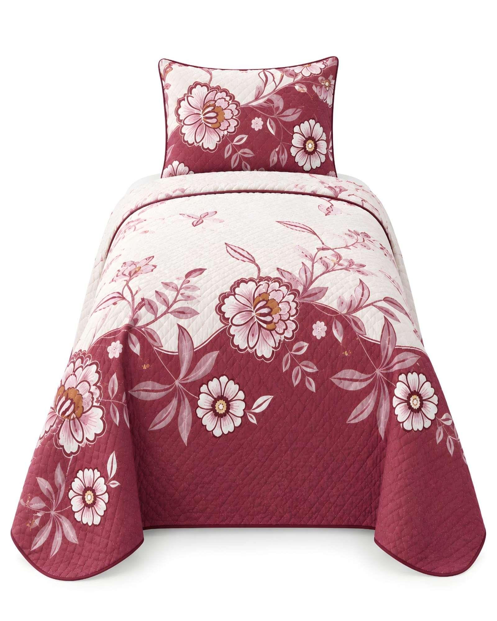 Quilt De Verano Ligero Plaza Y Media Reversible Mas Almohada m4-5