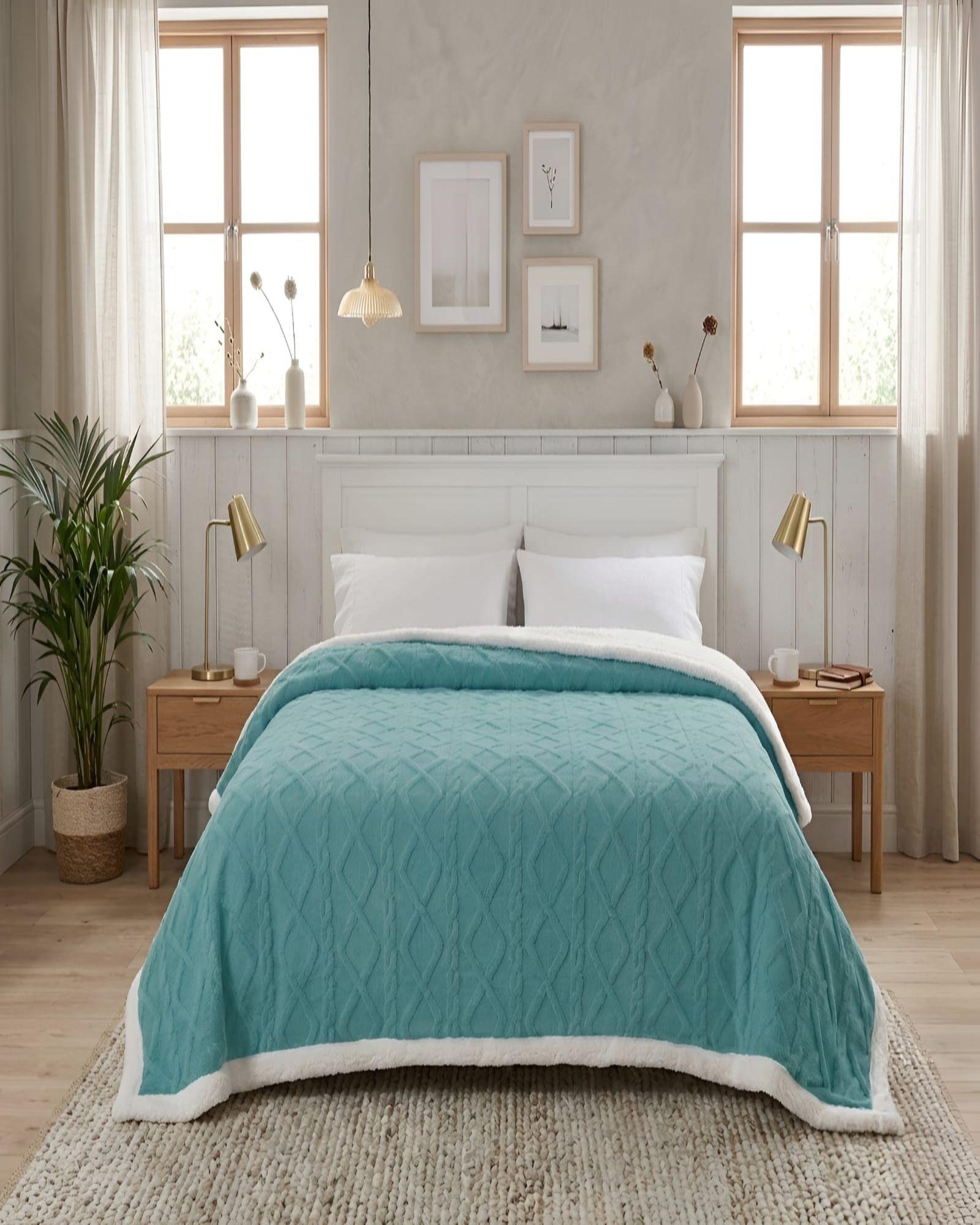 Frazada Sherpa Premium Con Diseño De Diamantes 2 plazas m6-3