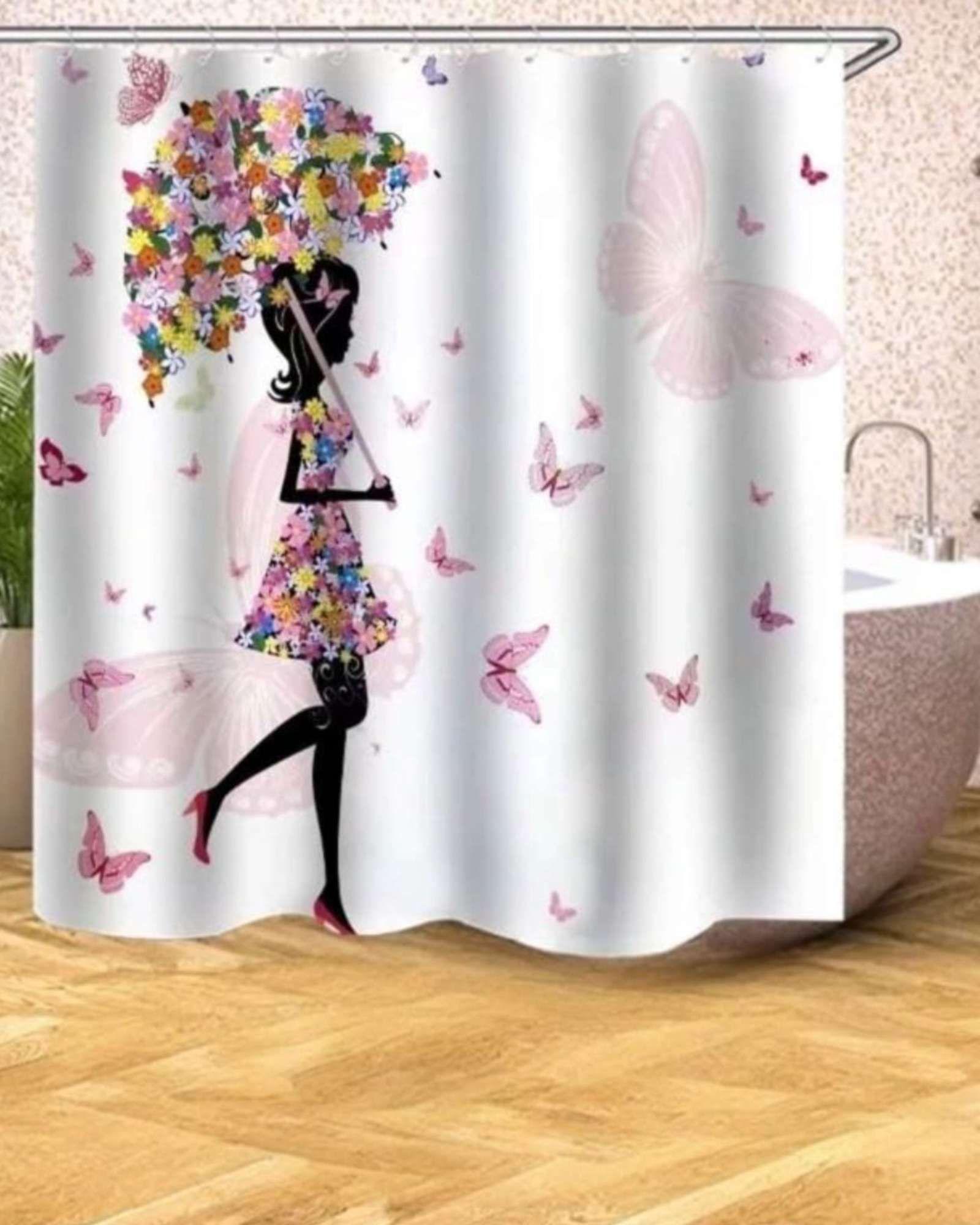 Cortina de Baño Tela Género + Forro Impermeable c10-2