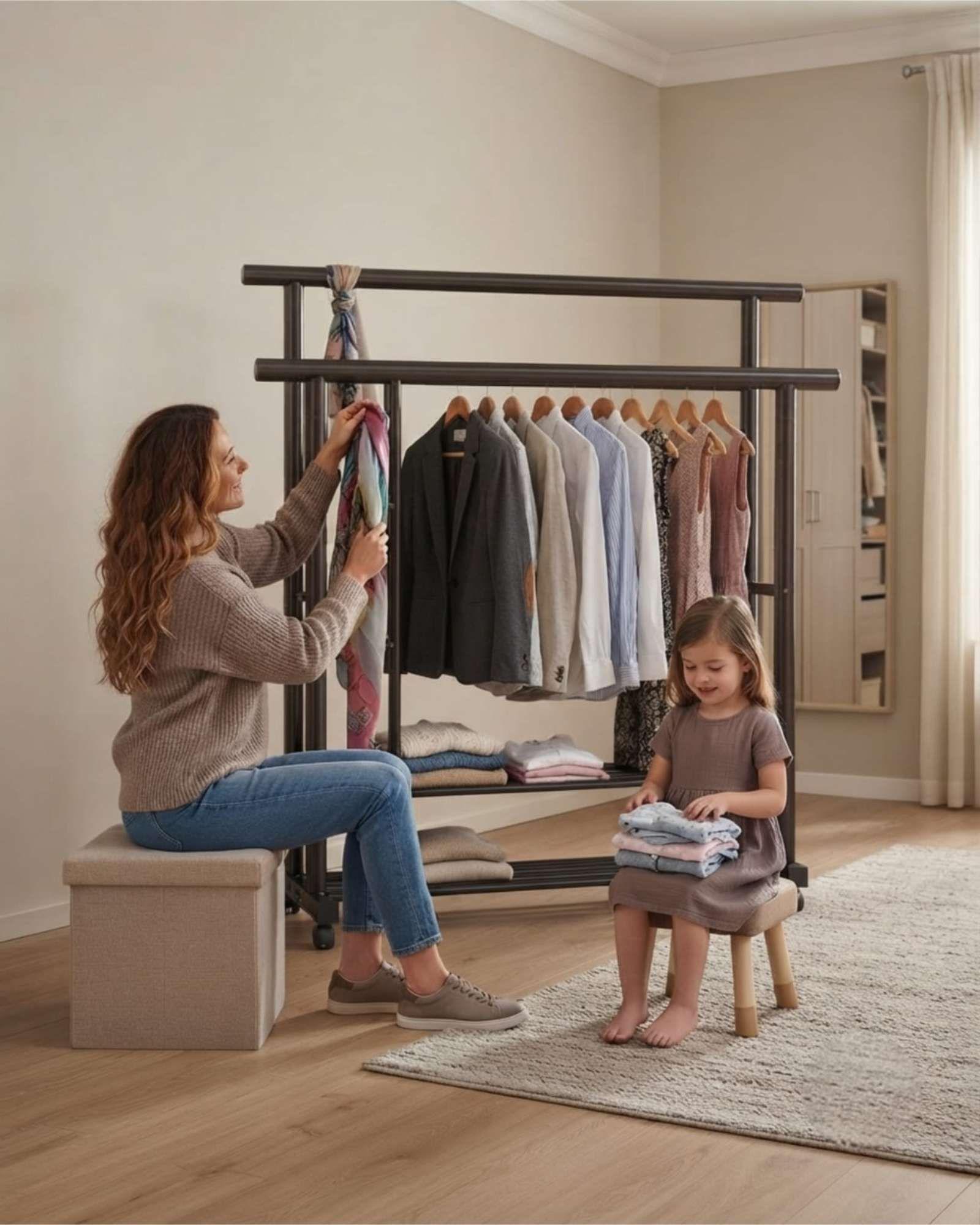 Organizador De Ropa Doble Con Ruedas De Estructura Reforzada m1-3