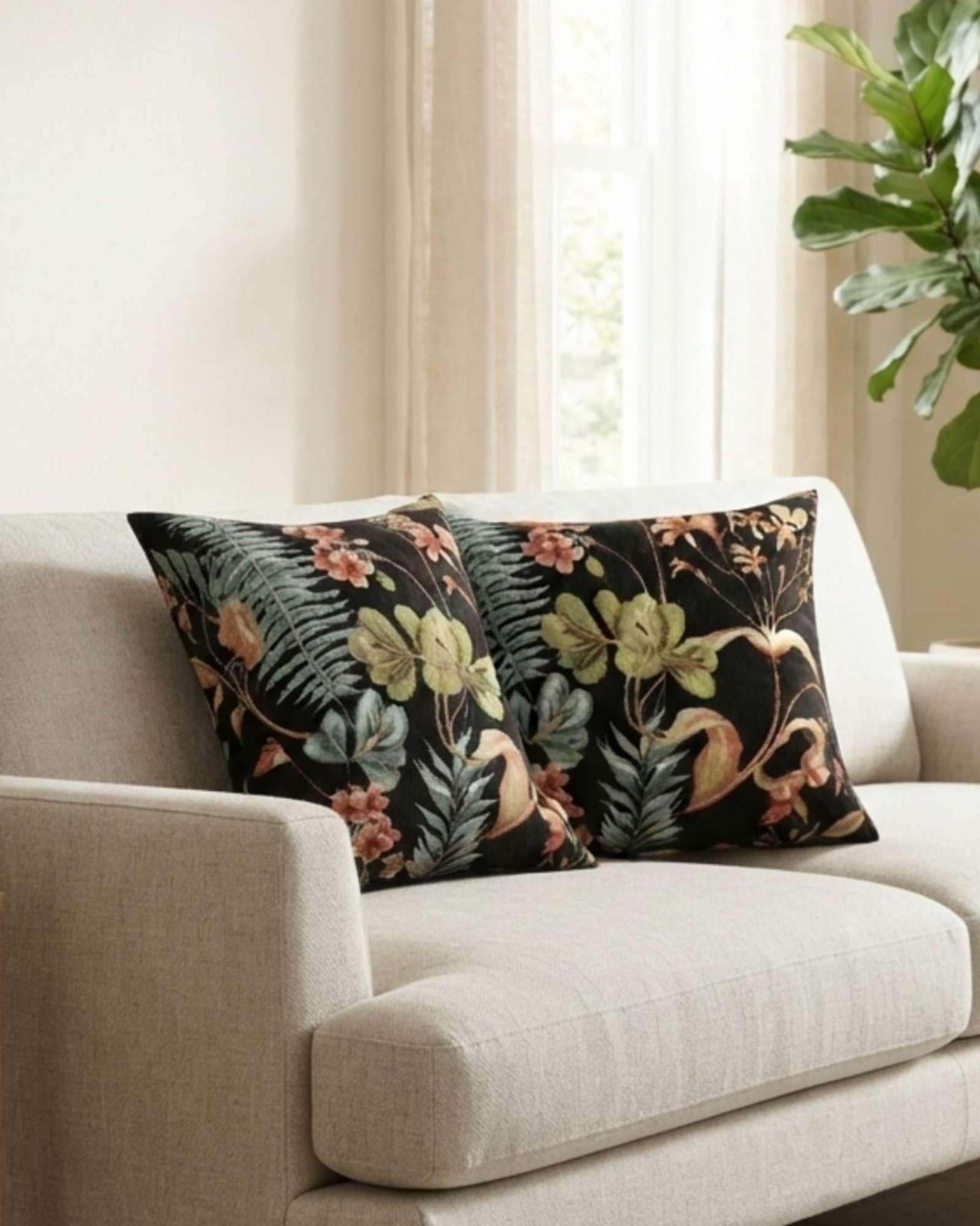 Set x2 Fundas de Cojín Decorativas Jacquard Botánico 45x45 cm 01-0
