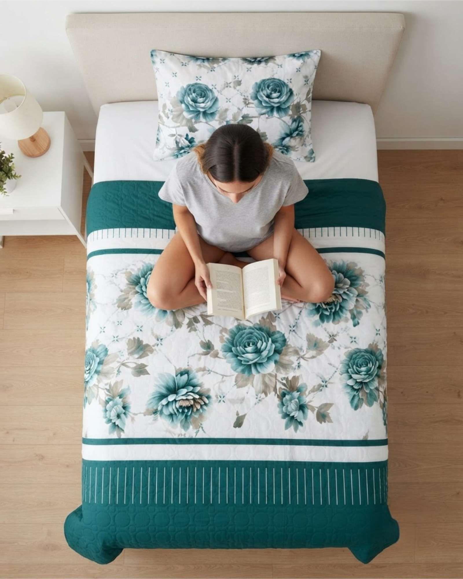 Juego Cubrecama Quilt Verano 1.5 Plazas + Juego De Sábanas 03-0