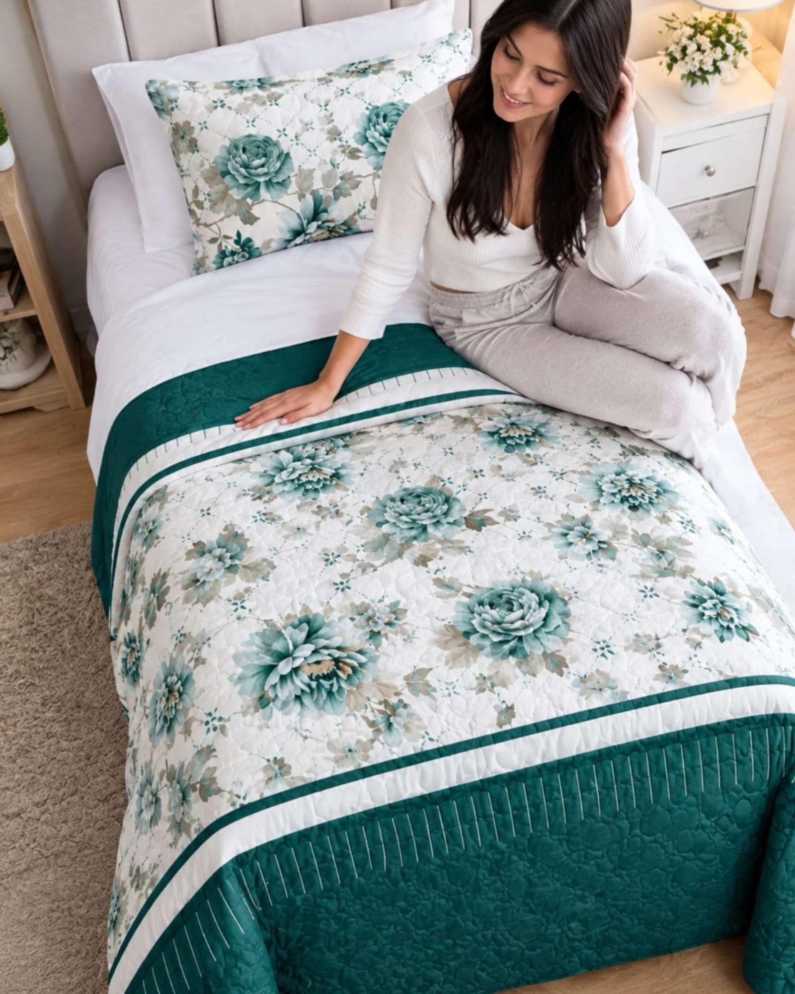 Juego Cubrecama Quilt Verano 1.5 Plazas + Juego De Sábanas 03-3