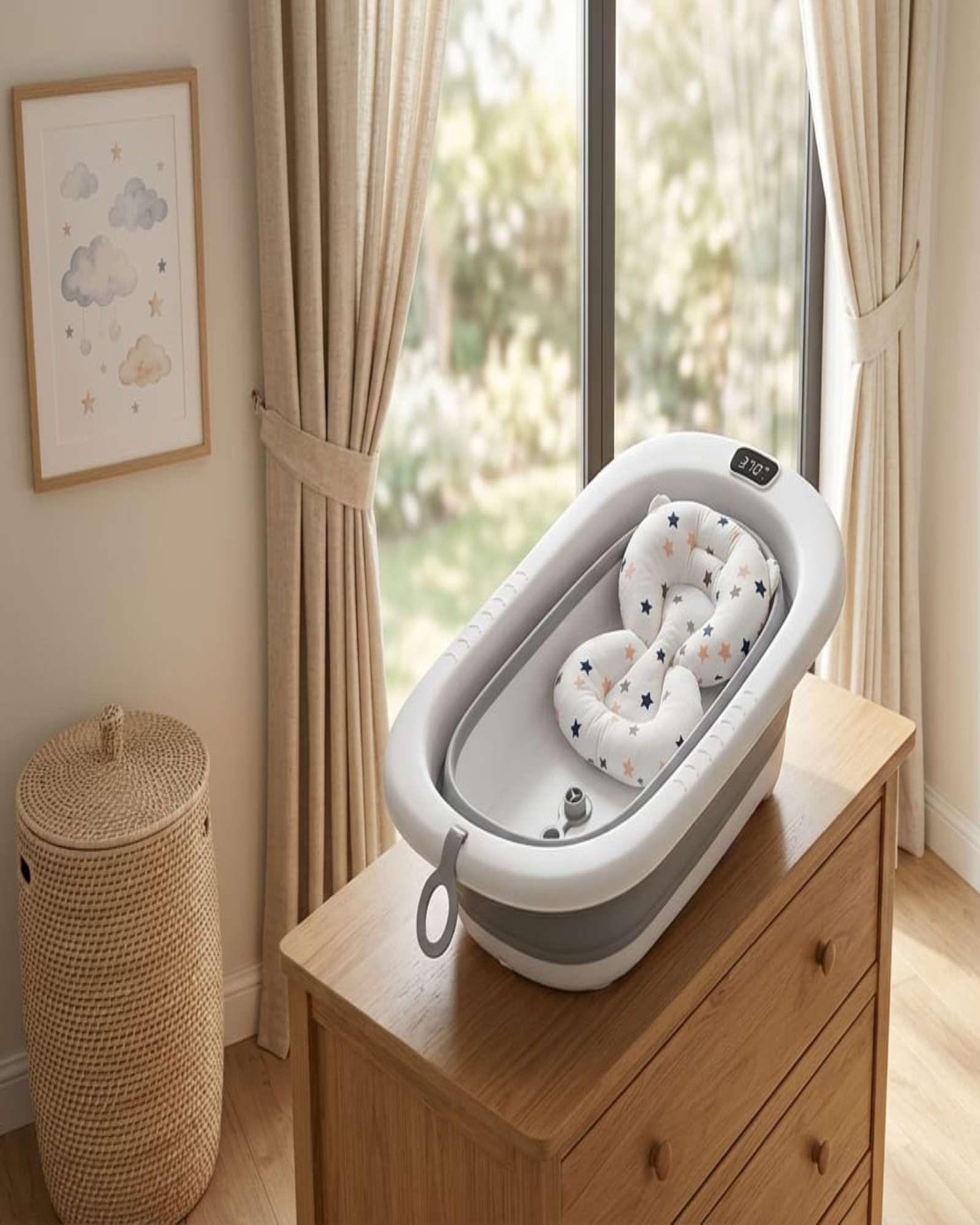 Bañera Plegable Premium Termómetro Digital + Cojín Ergonómico Antideslizante C4-3