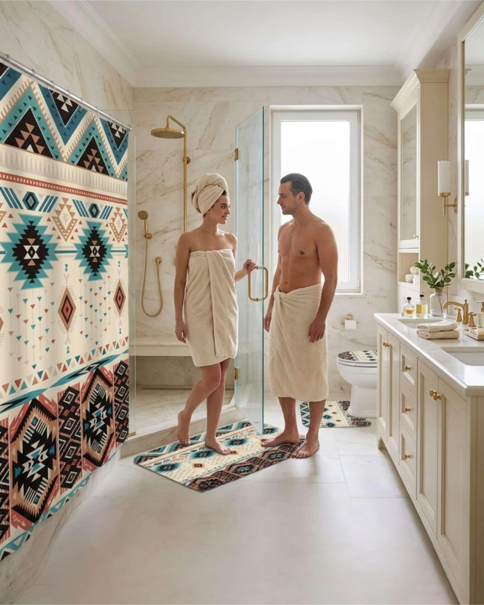Set Decorativo De Baño 4 Piezas Cortina, Alfombras Y Funda De Inodoro m1-2