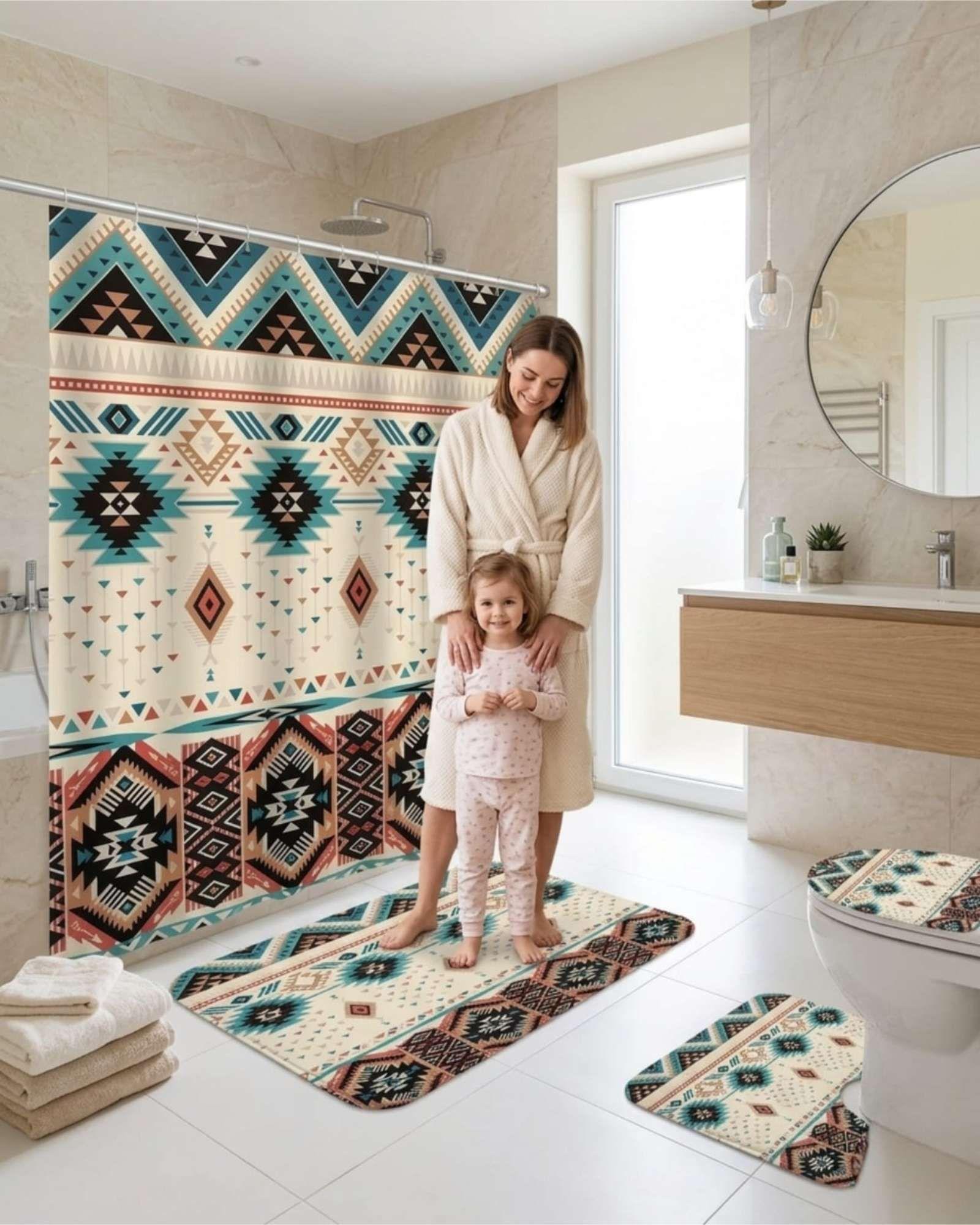 Set Decorativo De Baño 4 Piezas Cortina, Alfombras Y Funda De Inodoro m1-4